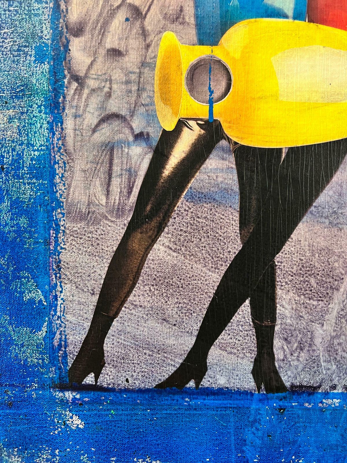 20th Century French School1980's French Abstract Collage/ Painting Leather Trousersed Figures With Jugs photo Art