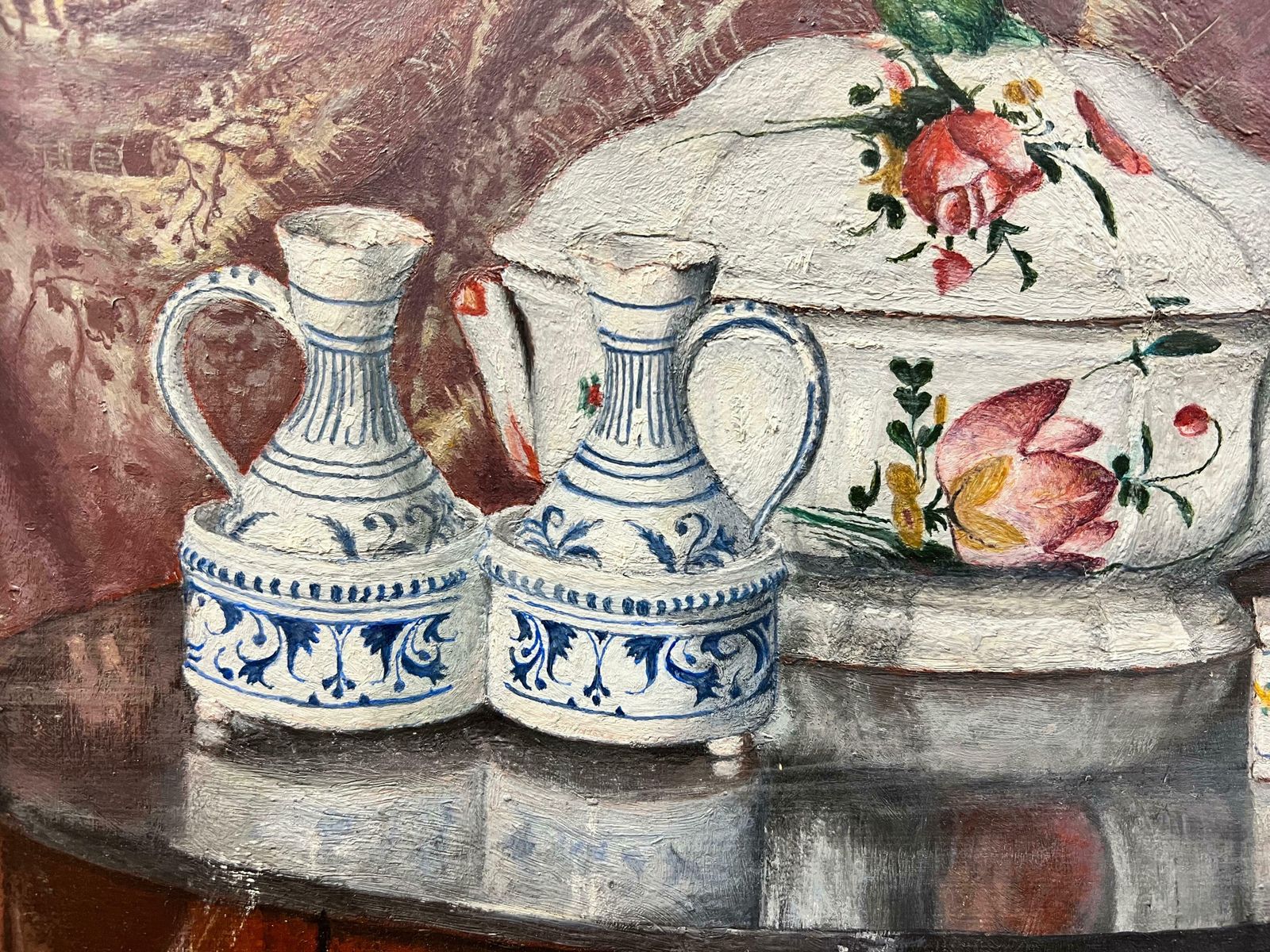 20th Century Frenchfinely Painted 1920's French Still Life Oil, Beautiful Ceramics Interior1950's photo Art