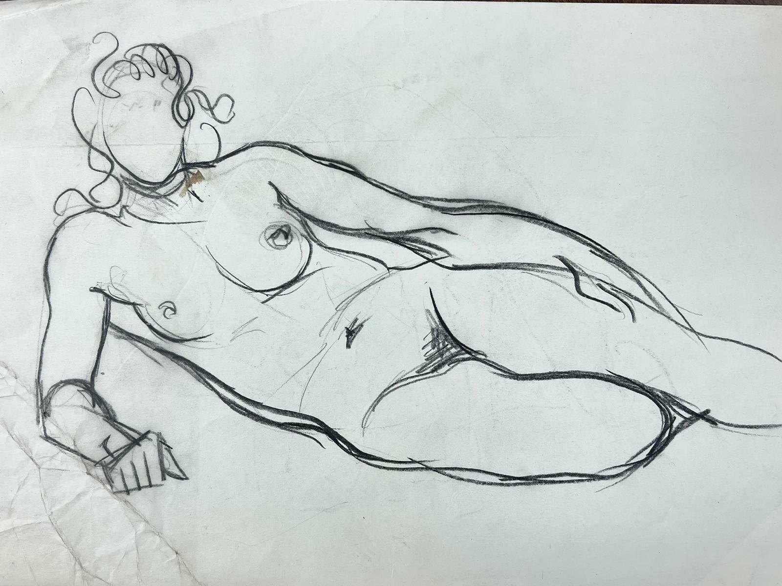 Genevieve Zondervan (1922 2013)genevieve Zondervan (1922 2013) French Drawing  Nude Lady Lying Downc. 1960's