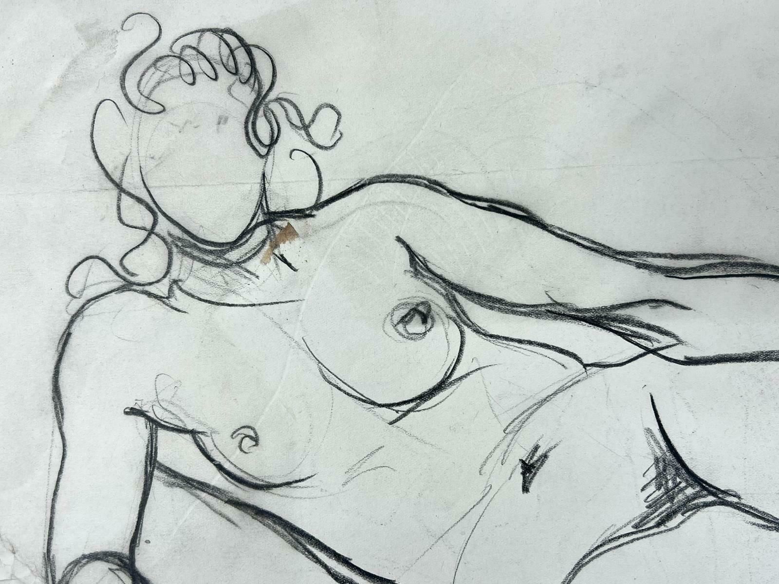 Genevieve Zondervan (1922 2013)genevieve Zondervan (1922 2013) French Drawing  Nude Lady Lying Downc. 1960's photo furniture