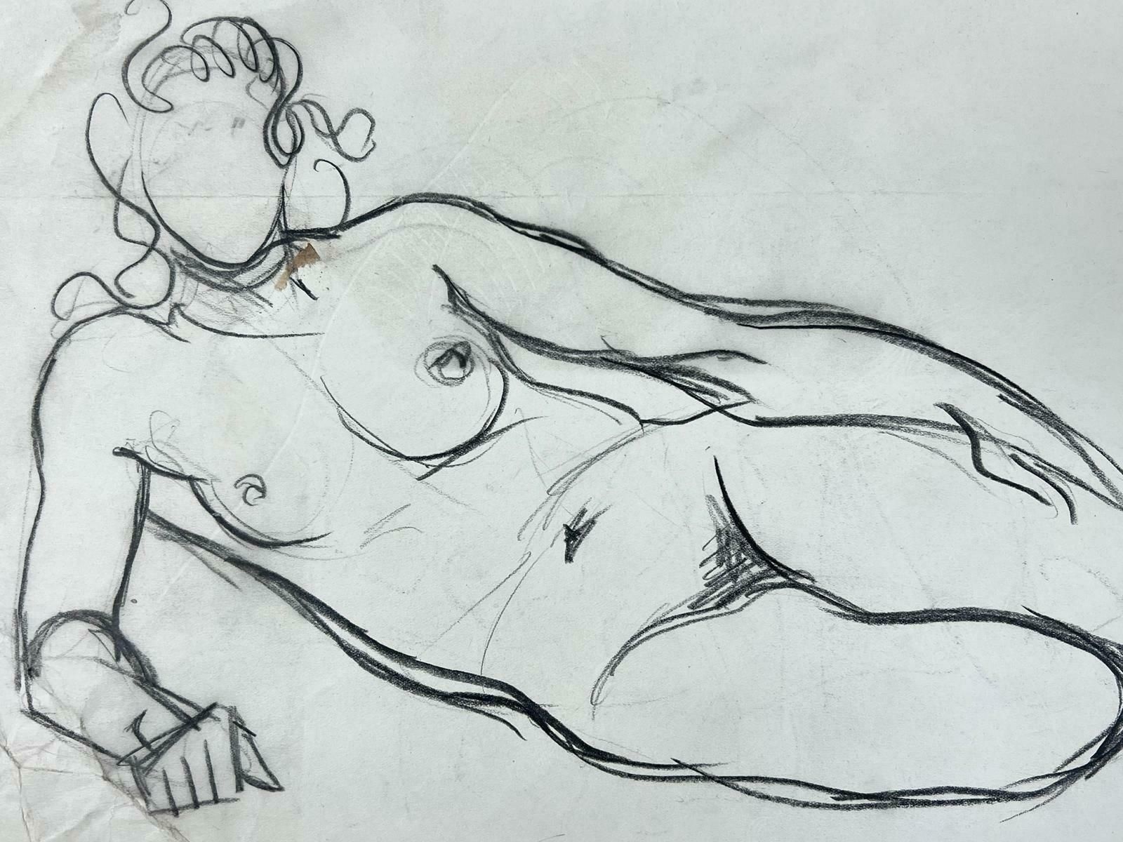 Genevieve Zondervan (1922 2013)genevieve Zondervan (1922 2013) French Drawing  Nude Lady Lying Downc. 1960's photo for sale