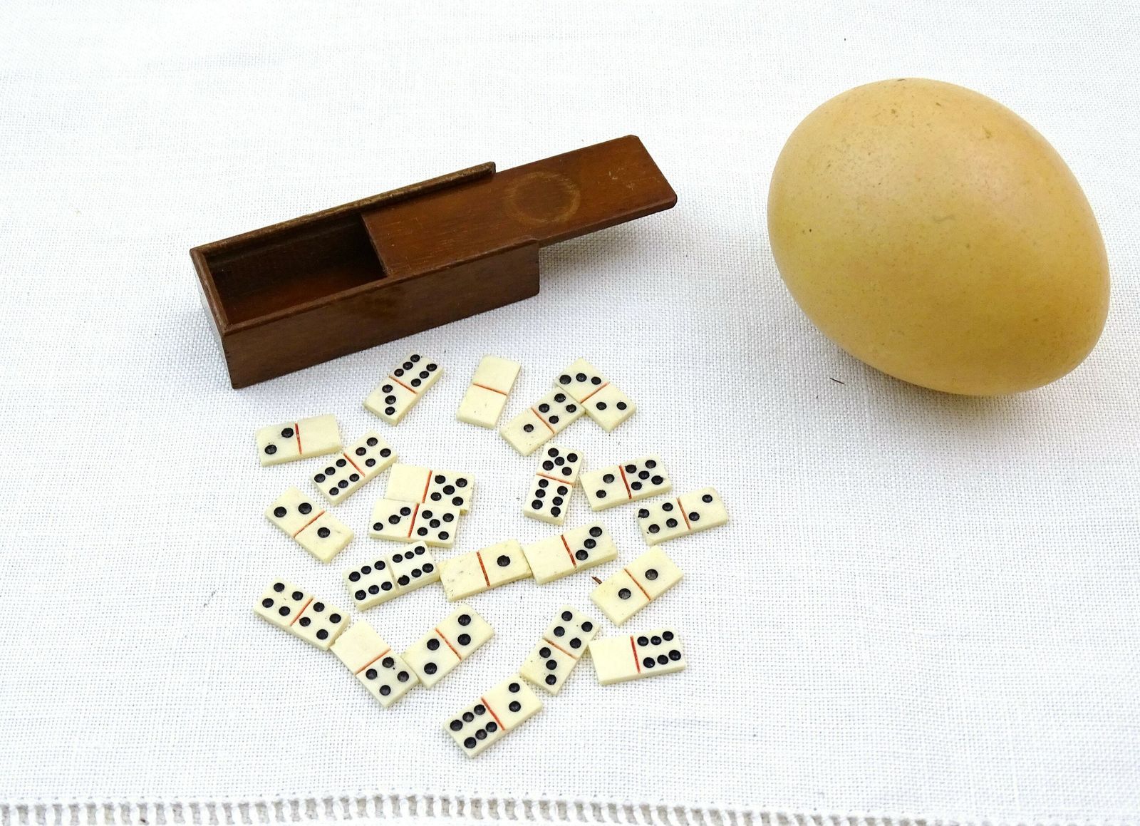 Antique French Miniature Dolls House Domino Incomplete Set Small Mahogany Box With Sliding Lid, Vintage Tiny Rare Toy Tile Dominoes Game