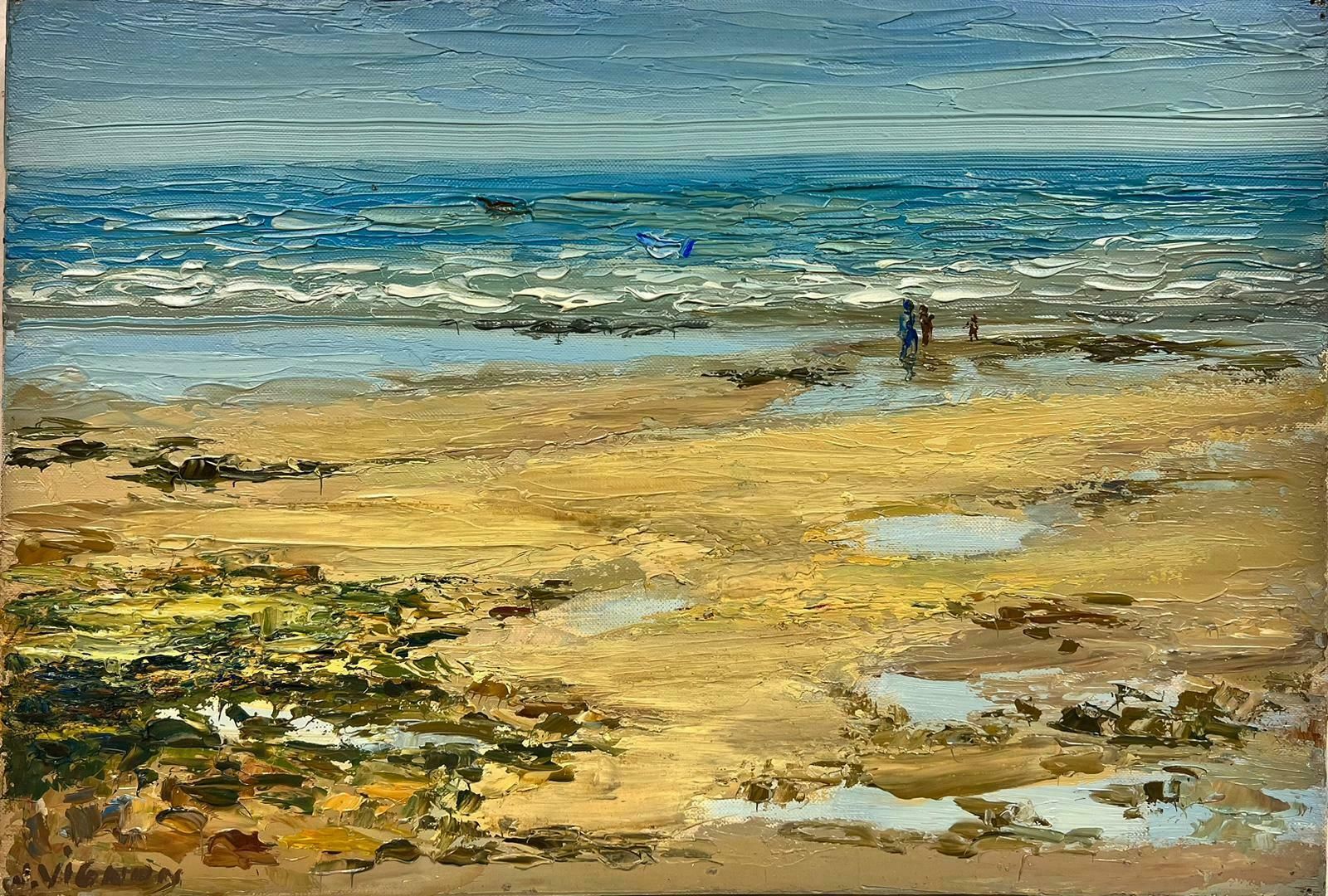 Josine Vignonfigures Walking On The Southern French Beach Post Impressionist Signed Oil 1960's