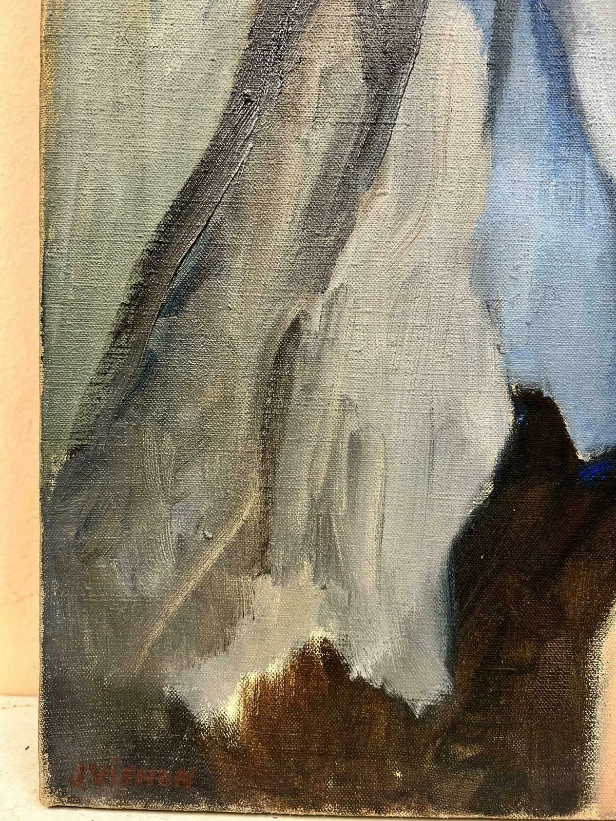 Josine Vignonelegant Blue Eyed Lady French Portrait Impressionist Signed Oil 1960's photo 1227.0