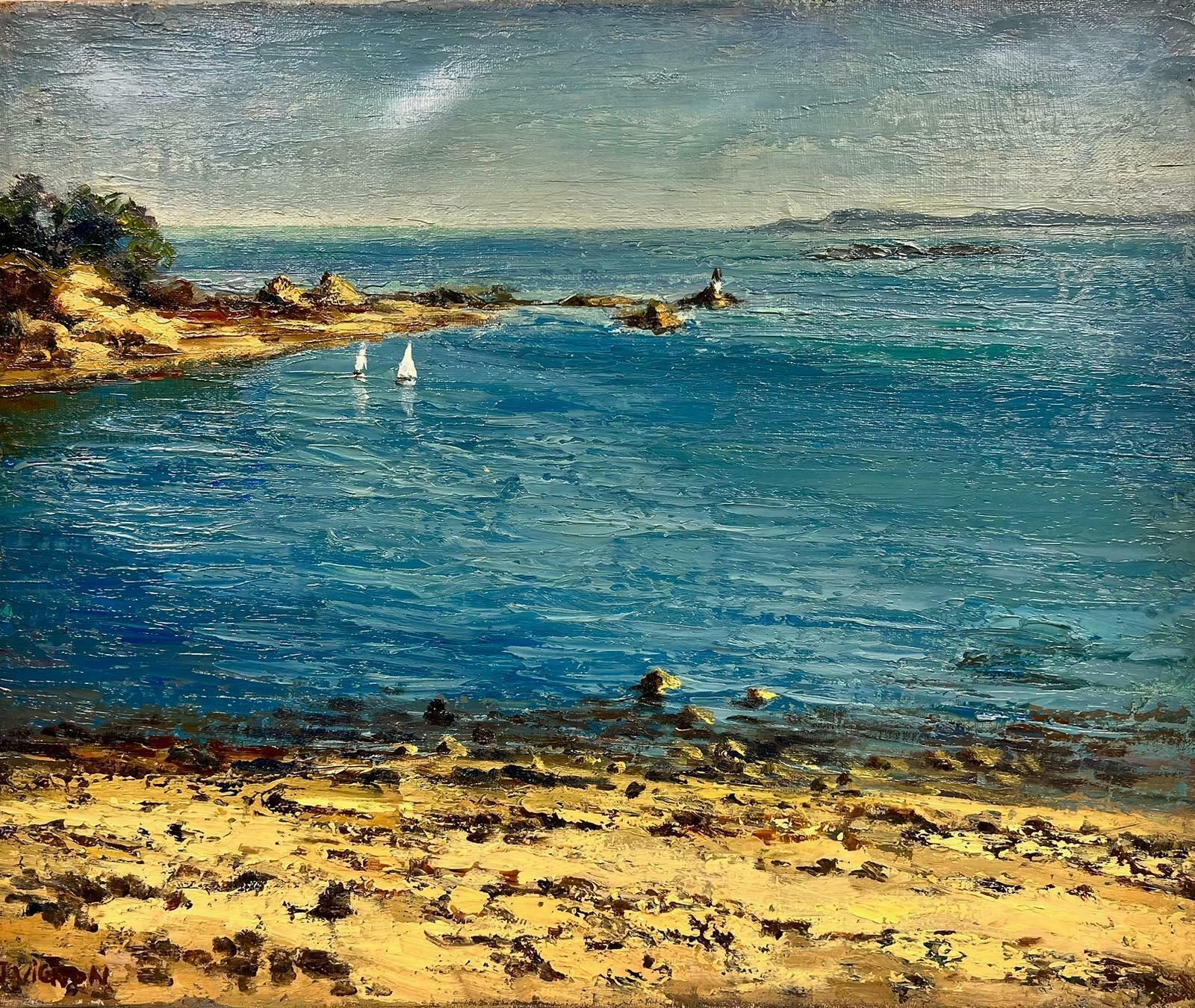 Josine Vignonblue Seas Of The South Coast Brittany French Post Impressionist  Signed Oil 1960's