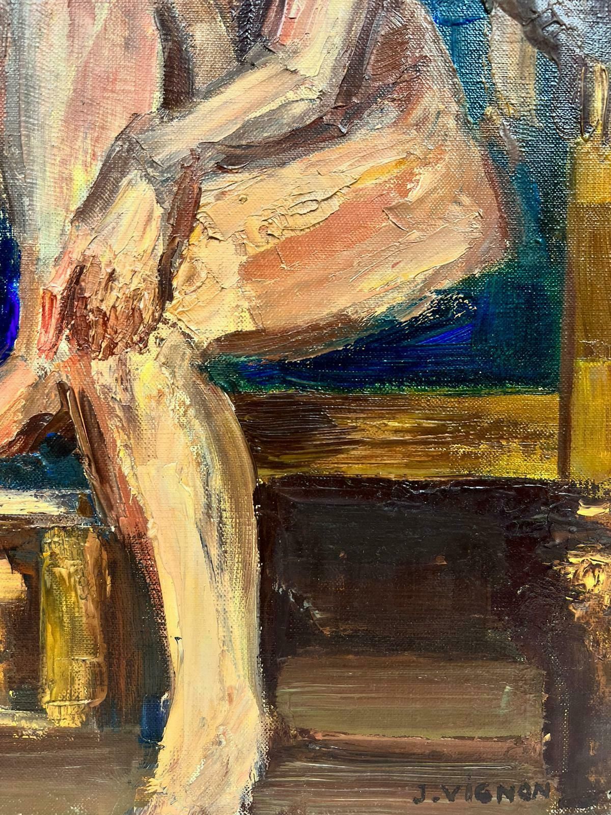 Josine Vignonfrench Nude Female Portrait Interior Post Impressionist Signed Impasto Oil 1960's photo 966.0