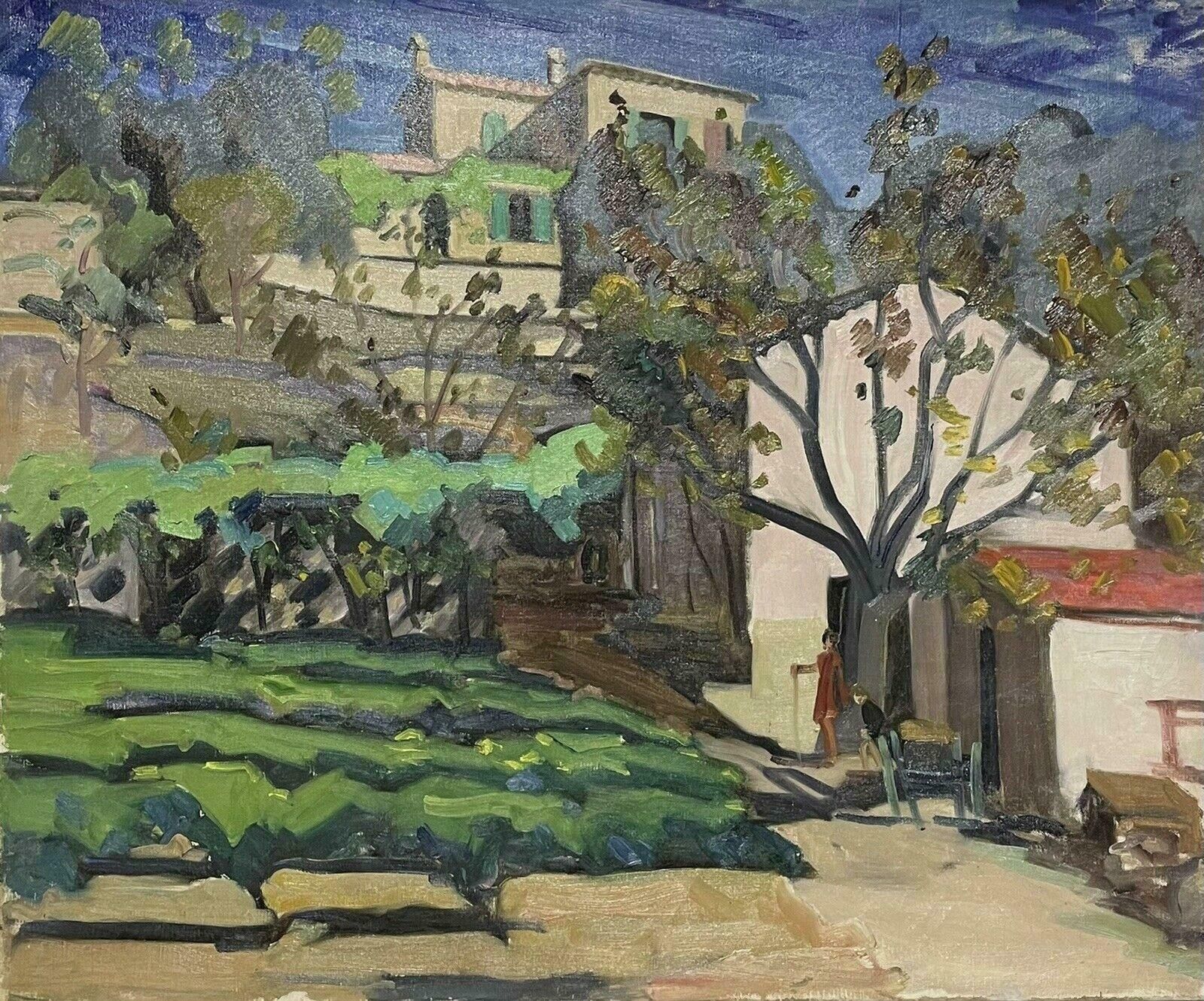 French School1950's French Post Impressionist Oil Figures In Provencal Village Landscape1950