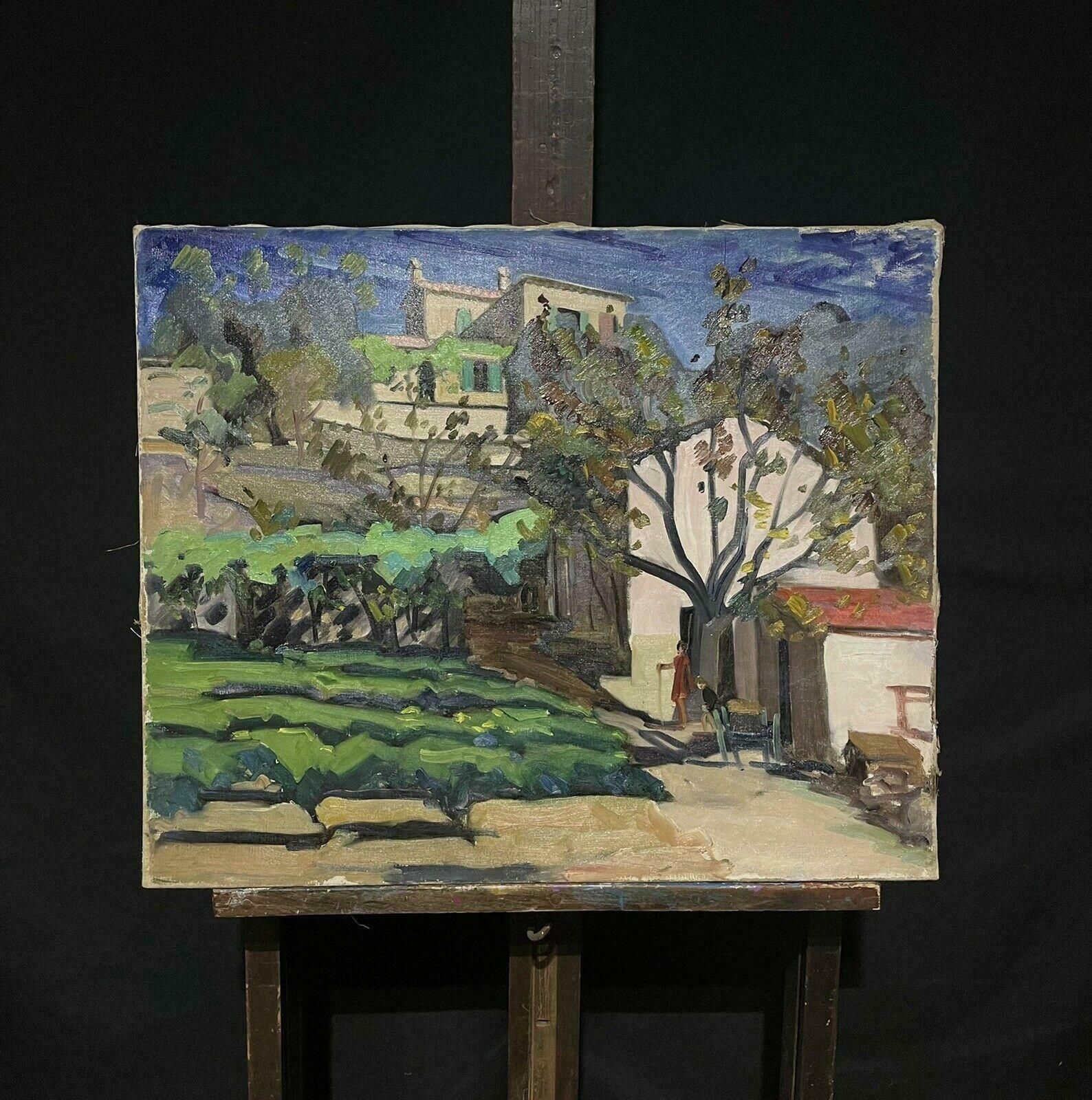 French School1950's French Post Impressionist Oil Figures In Provencal Village Landscape1950 photo furniture