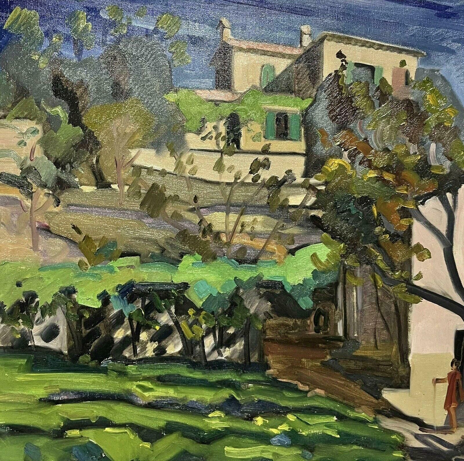 French School1950's French Post Impressionist Oil Figures In Provencal Village Landscape1950 photo for sale