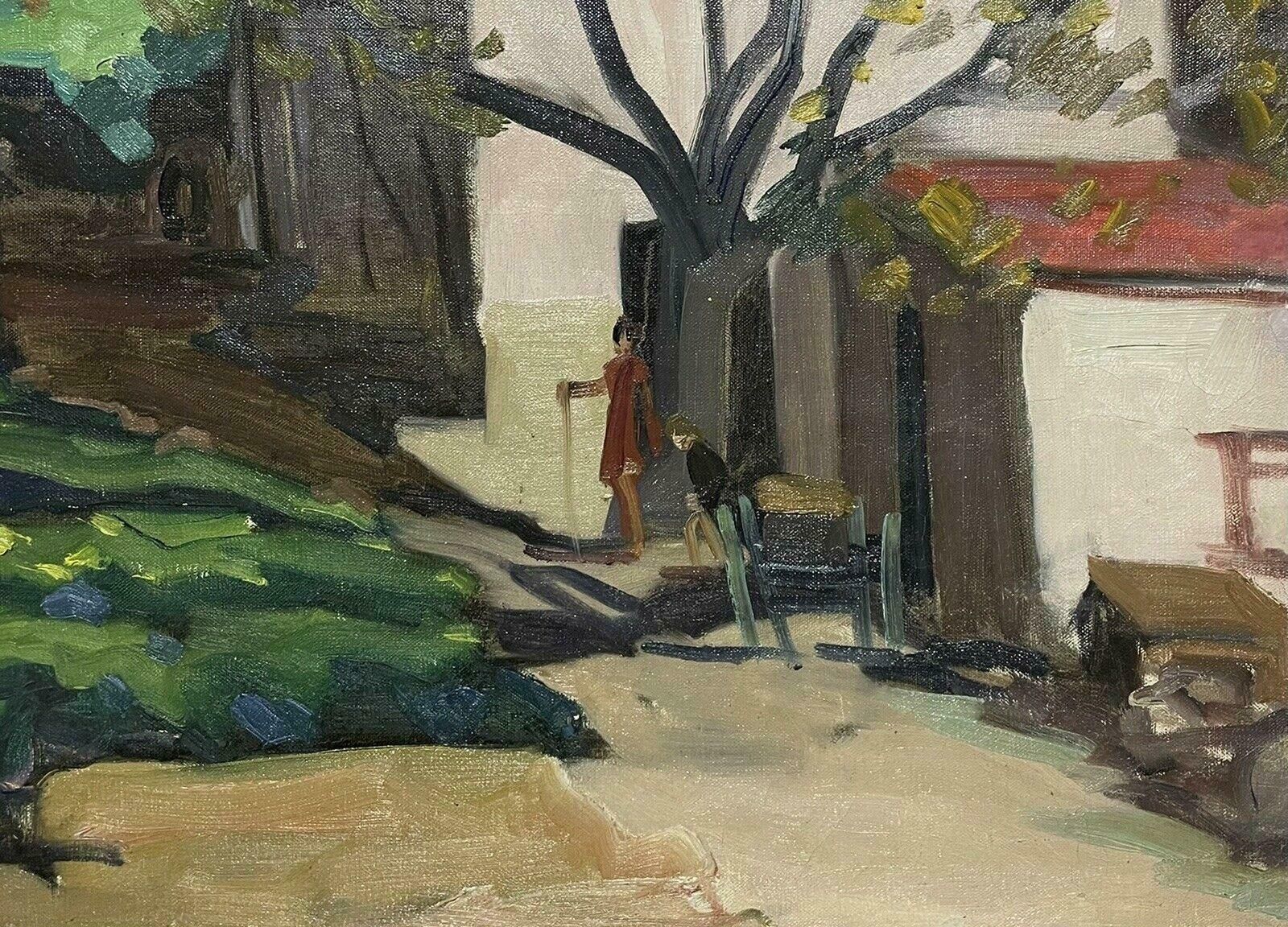 French School1950's French Post Impressionist Oil Figures In Provencal Village Landscape1950 photo Art