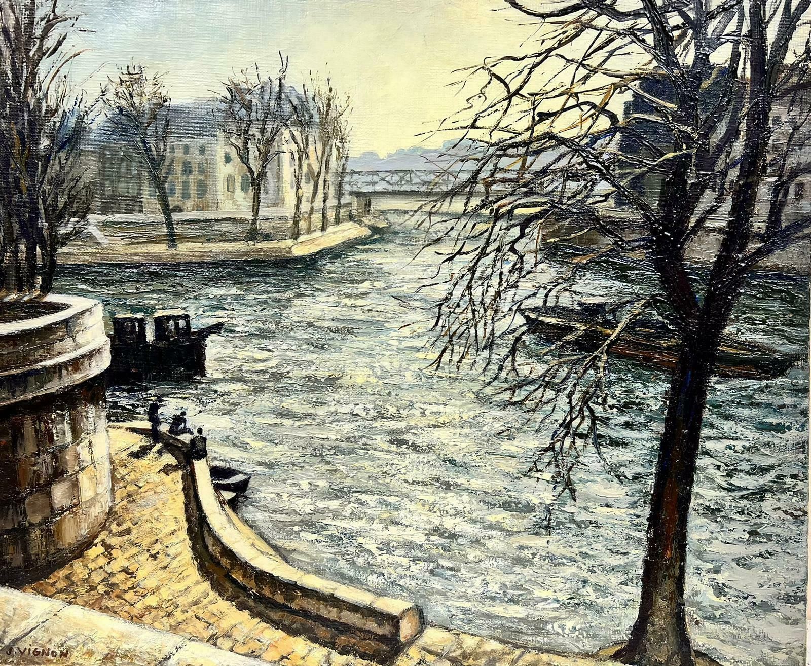 Josine Vignonwinter In Paris Along The Seine French Post Impressionist  Signed Oil 1960's
