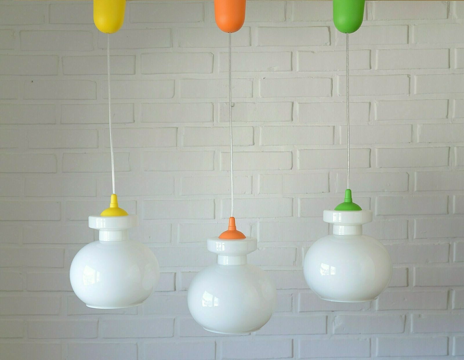 Set Of 3 Vintage Pop Art Lamp / Pendant Light / White Opaline Glass / Yugoslavia 1970s photo furniture