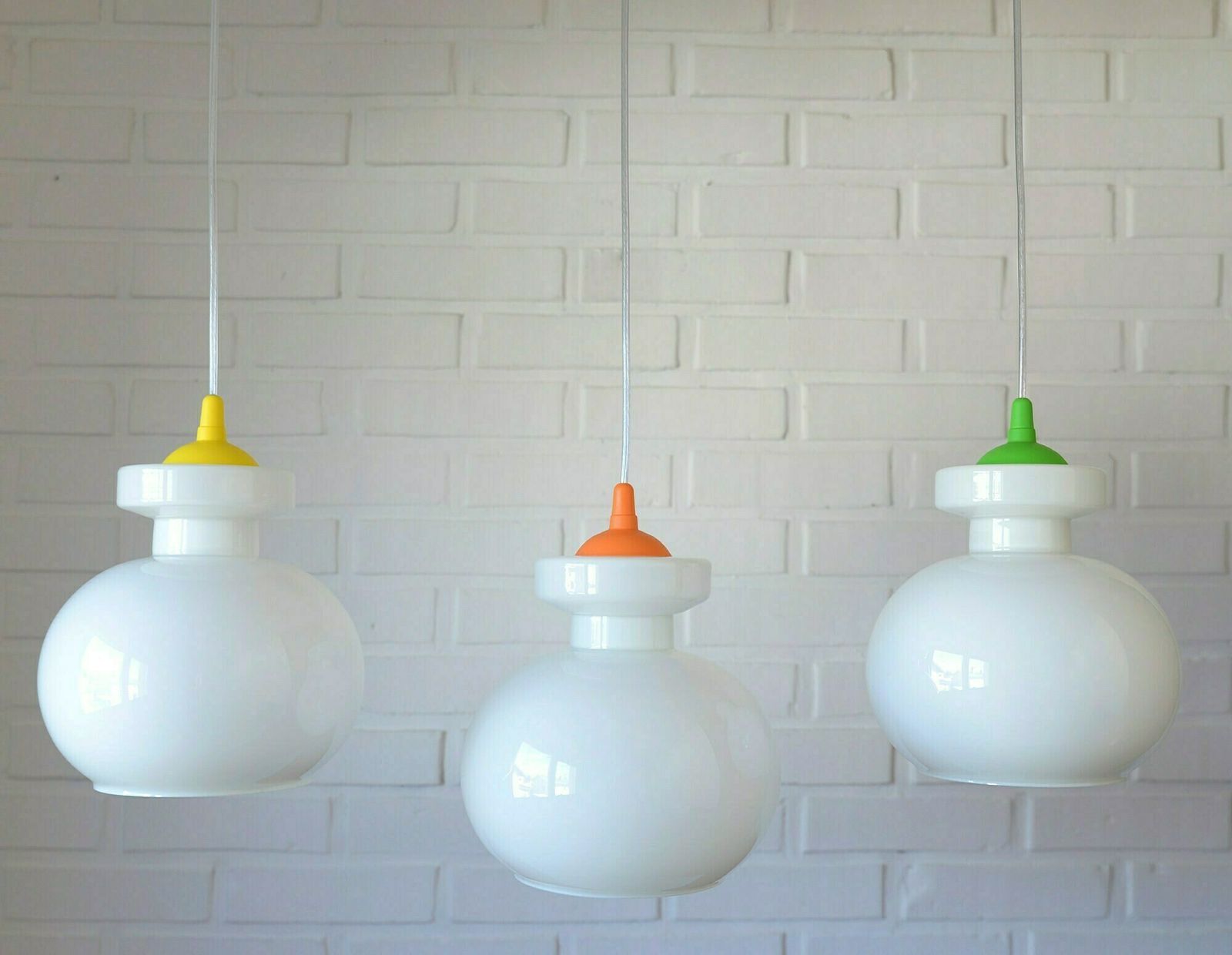 Set Of 3 Vintage Pop Art Lamp / Pendant Light / White Opaline Glass / Yugoslavia 1970s photo buy