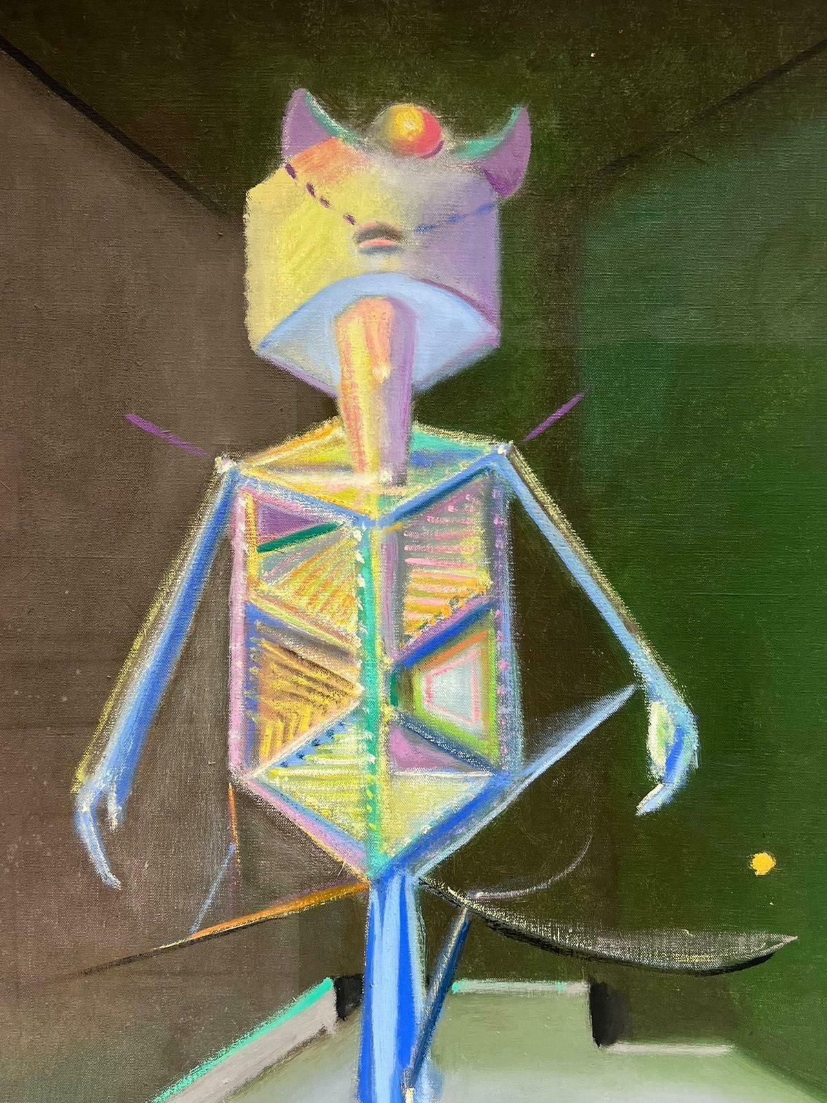 T. Fabris1970’s French Surrealist Signed Oil Painting Abstract Robotic Figure1953 photo furniture