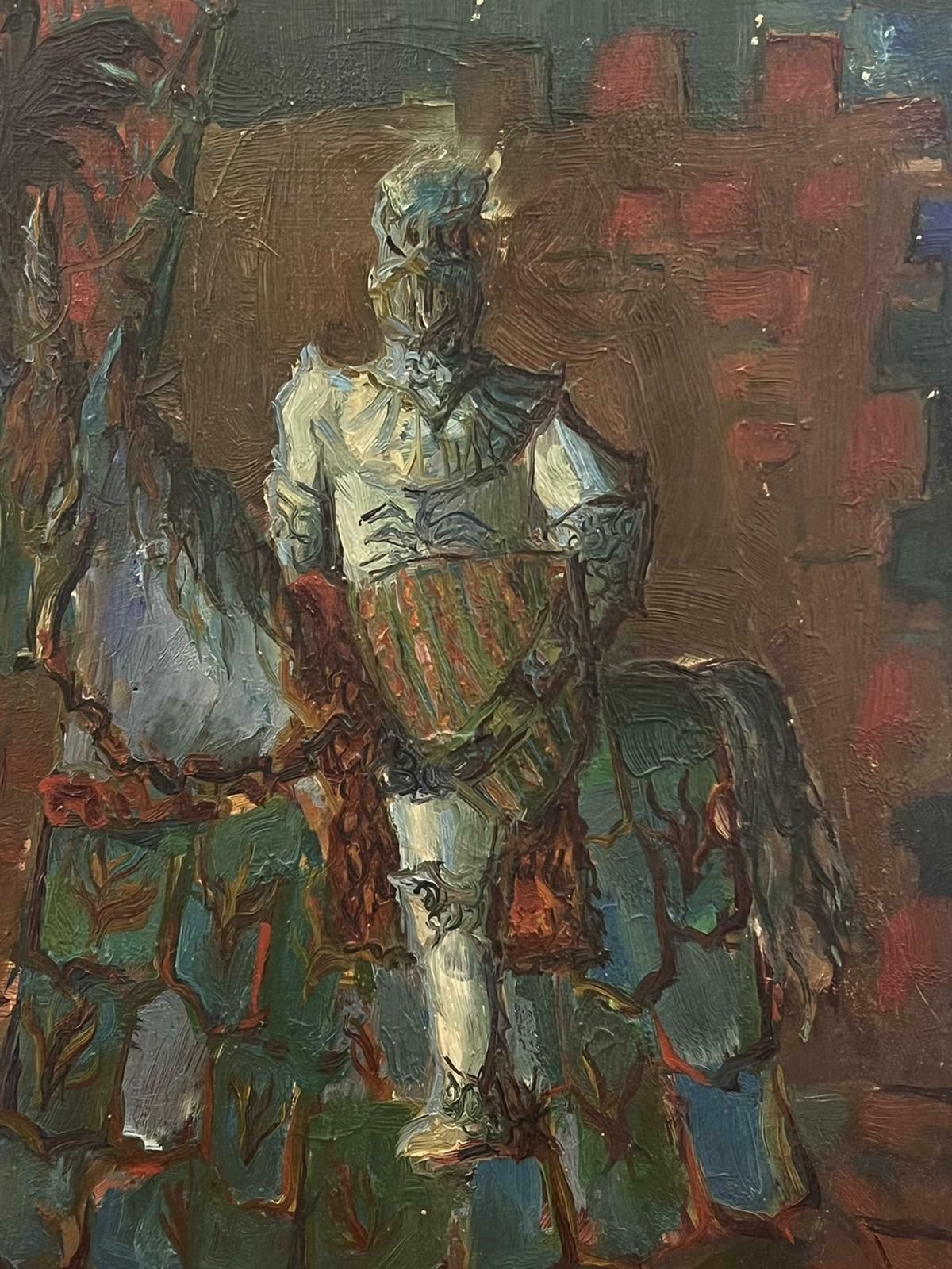 French Schoolfrench Modernist 20th Century Oil Painting Knight In Shining Armour On Horseback