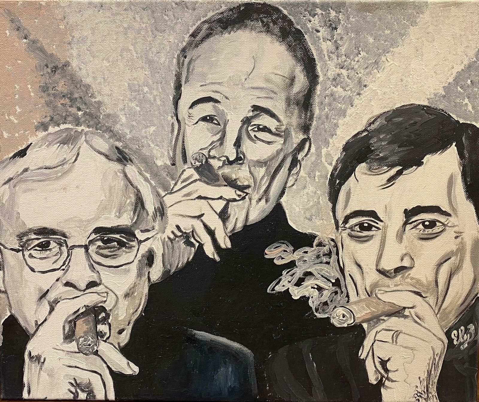 Unknown French Oil   Portraits Of Cigar Smokers Trioc. 2005