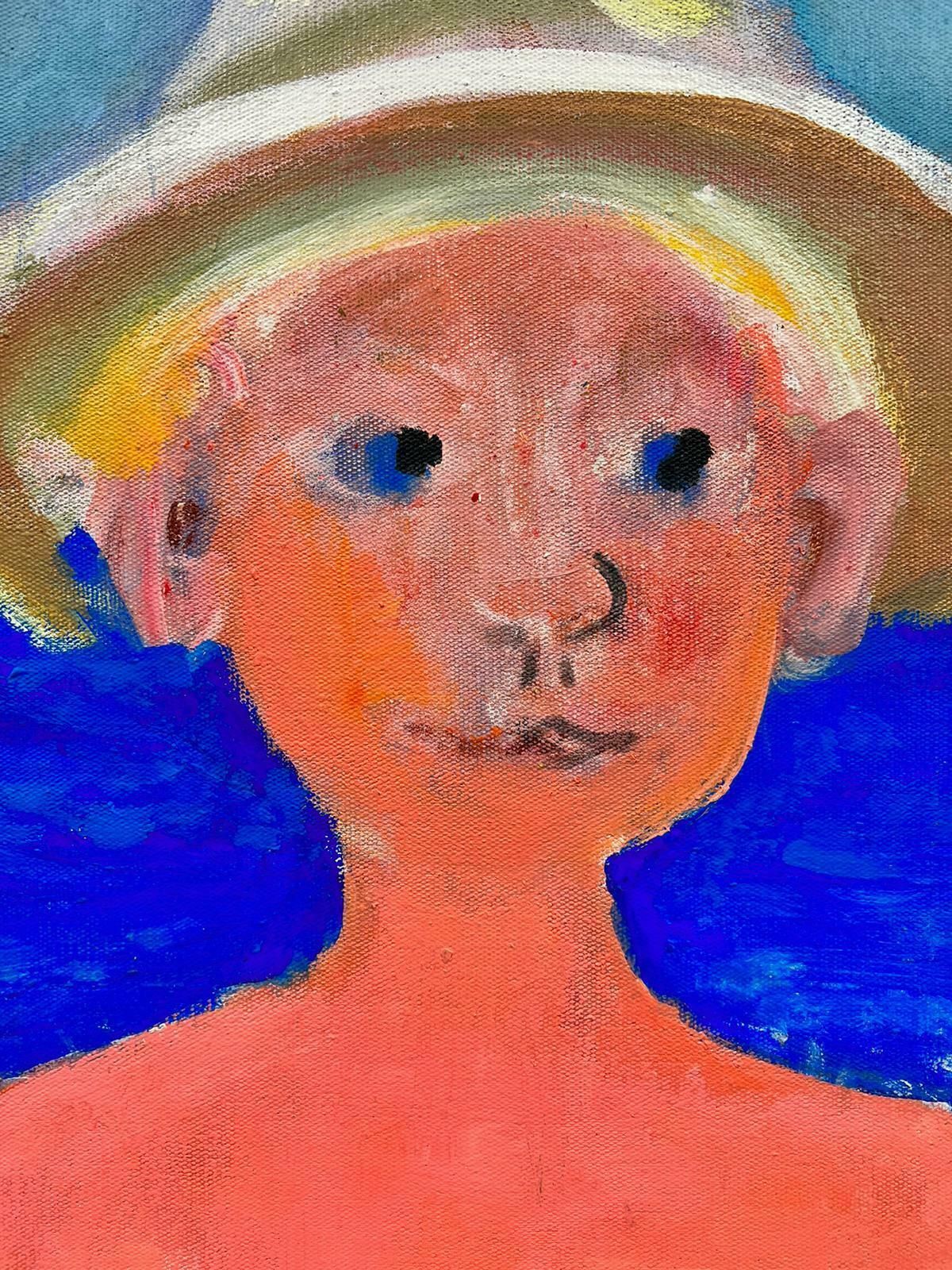 Huguette Ginet Lasnier French Modernist Signed Painting Portrait Young Bather At Seasidec. 2000's photo Art