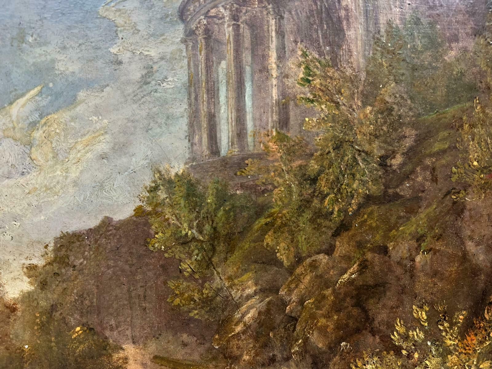 19th Century English Schoolfine Victorian Grand Tour Oil Painting Travellers At Temple Of Vista At Tivoli19th Century photo for sale