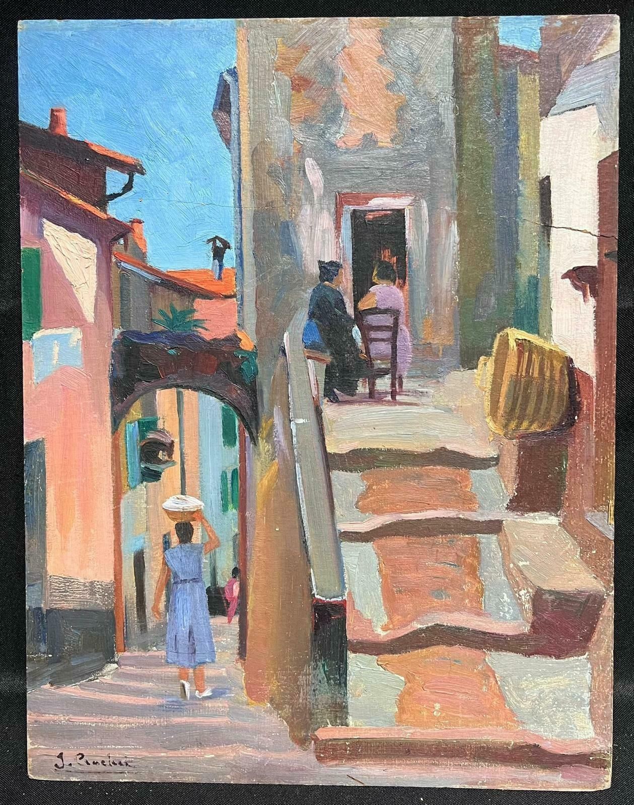 Suzanne Crochetprovencal Sunny Old Town & Figures 1930's French Post Impressionist Oil Paintingc. 1930's photo furniture