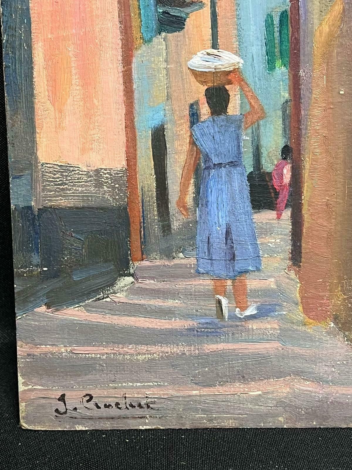 Suzanne Crochetprovencal Sunny Old Town & Figures 1930's French Post Impressionist Oil Paintingc. 1930's photo vinterior