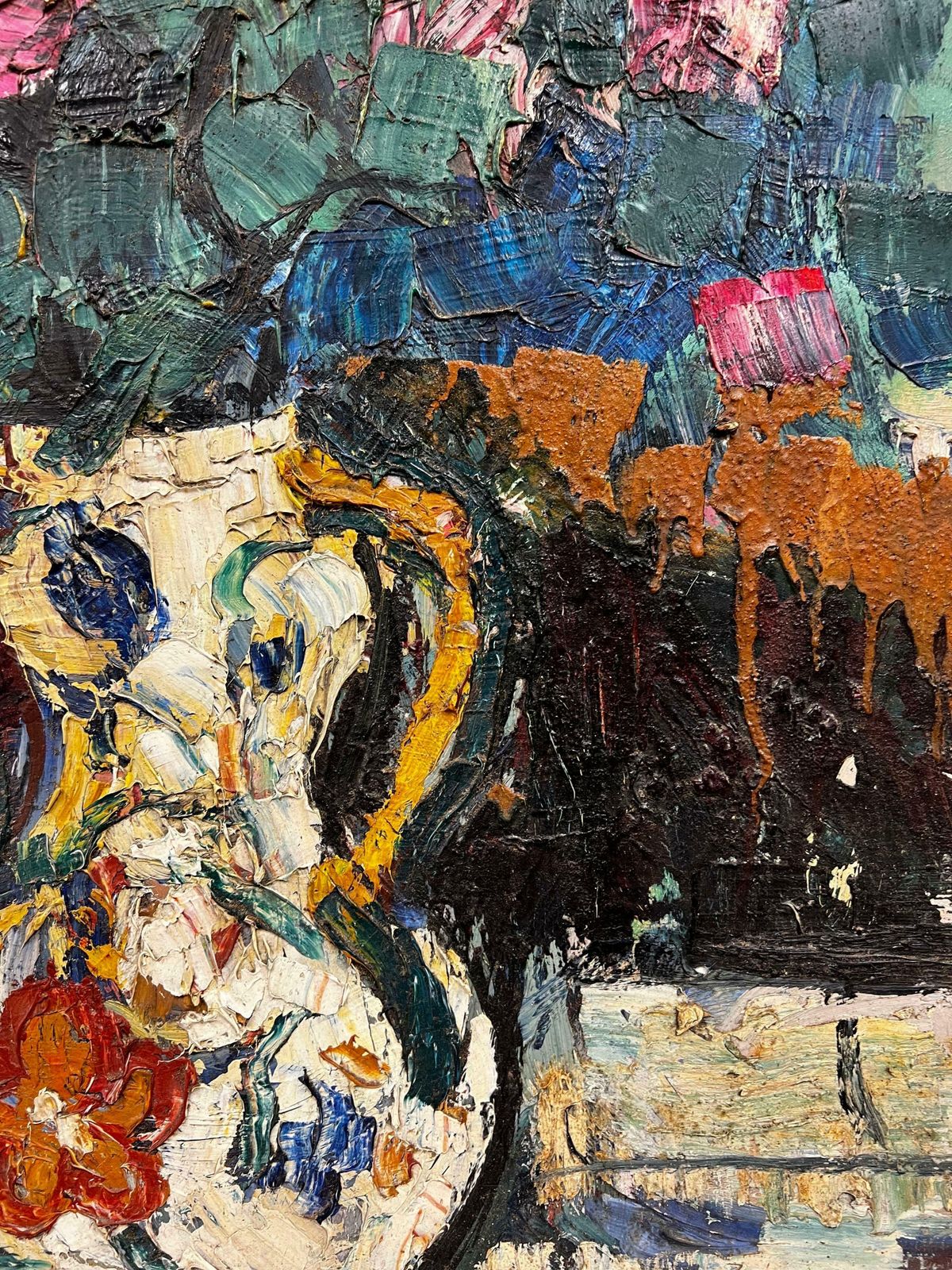 20th Century French School1960's French Post Impressionist Signed Oil Flowers In A Vase Very Thick Oil photo 2045.0