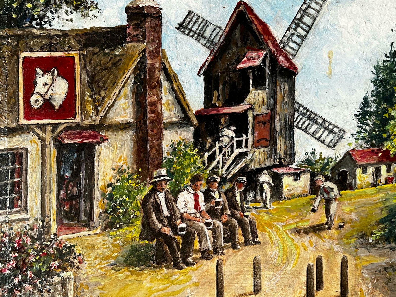 Norman A Olleytraditional English Village Tavern Scene Figures Playing Skittles Signed photo for sale
