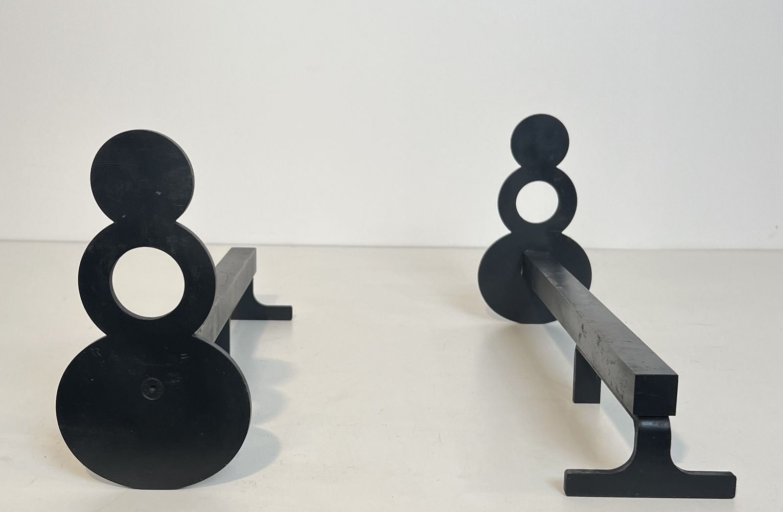 Pair Of Modernist Steel And Wrought Iron Andirons photo vinterior