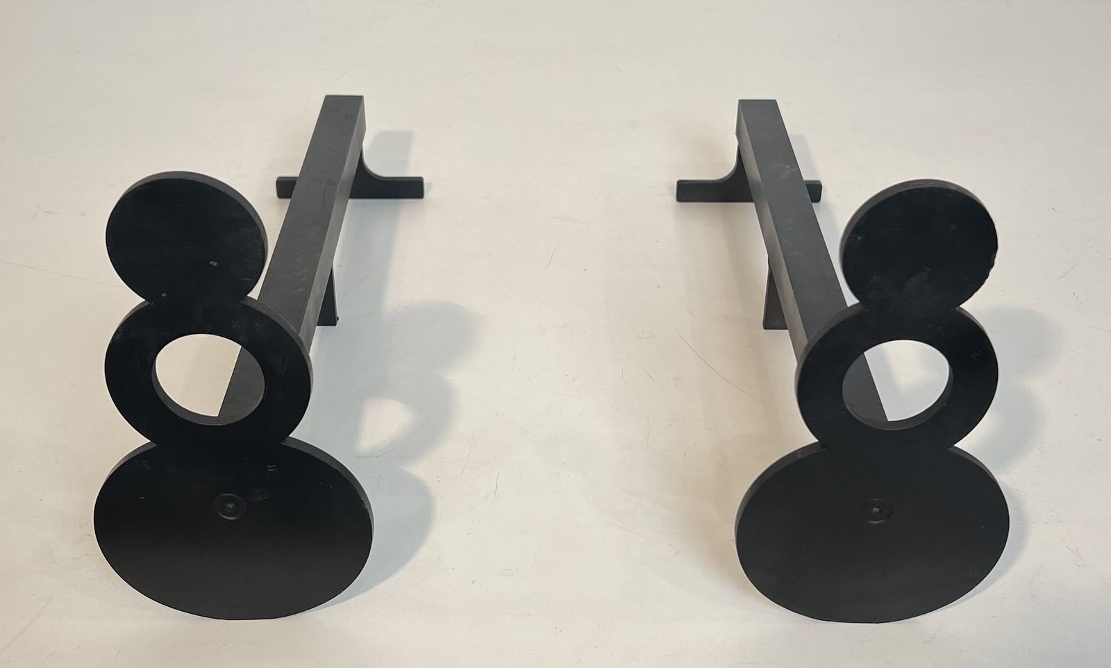 photo vintage Pair Of Modernist Steel And Wrought Iron Andirons
