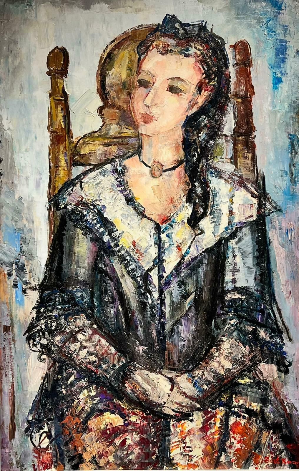 Maria Tort Xirauhuge Spanish/ French Oil Painting Girl Seated In Chair