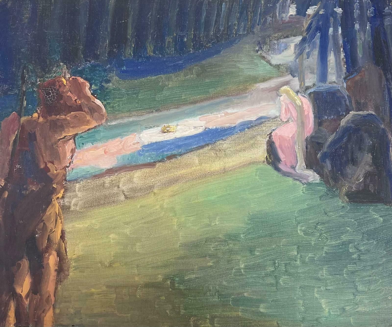 Louise Alix1930's French Impressionist Oil Mythological Figures By The River Bank1930's