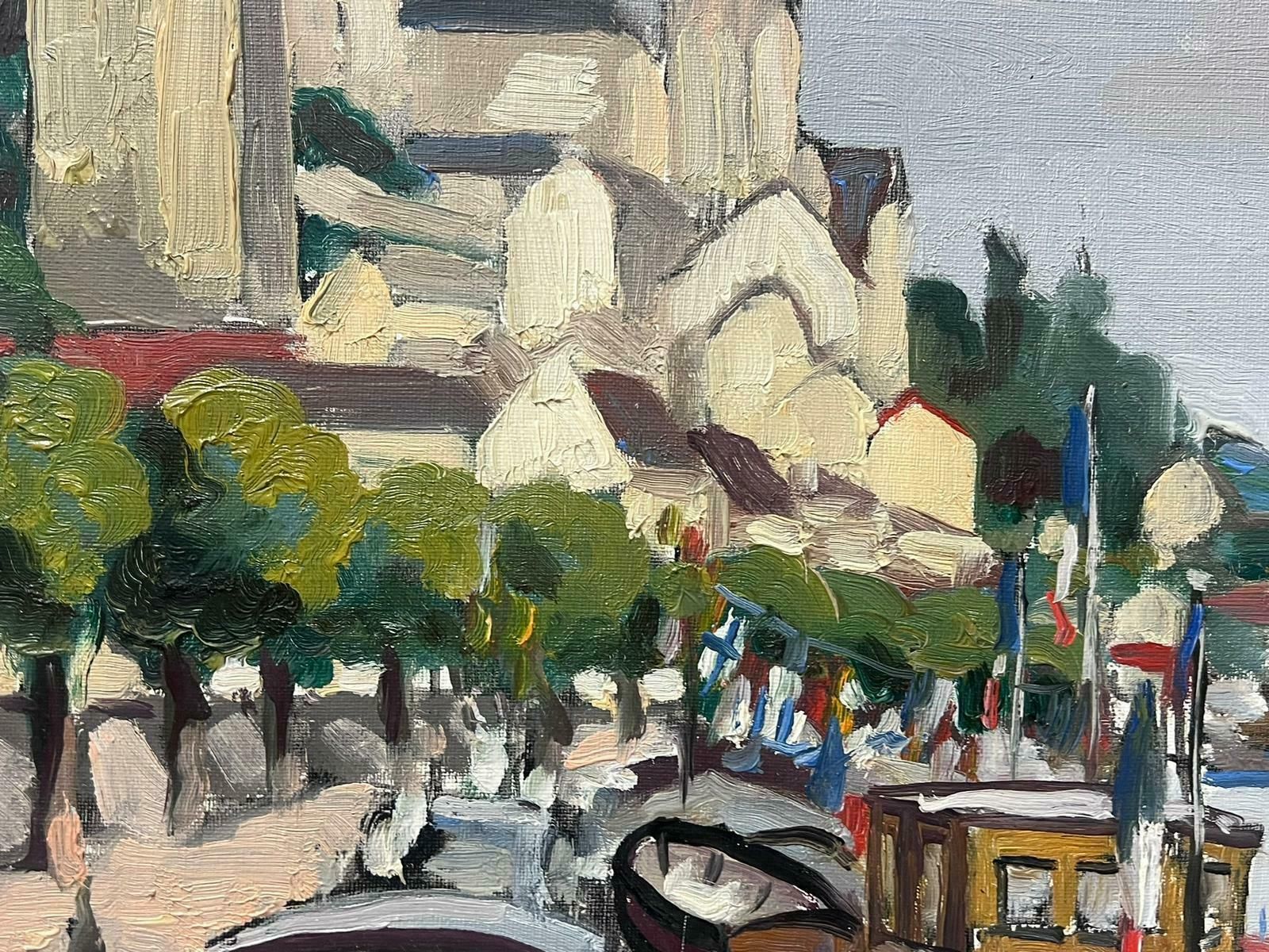 Georges Bordonovecontemporary French Impressionist Oil Boats Moored On River Quay City View photo 998.0