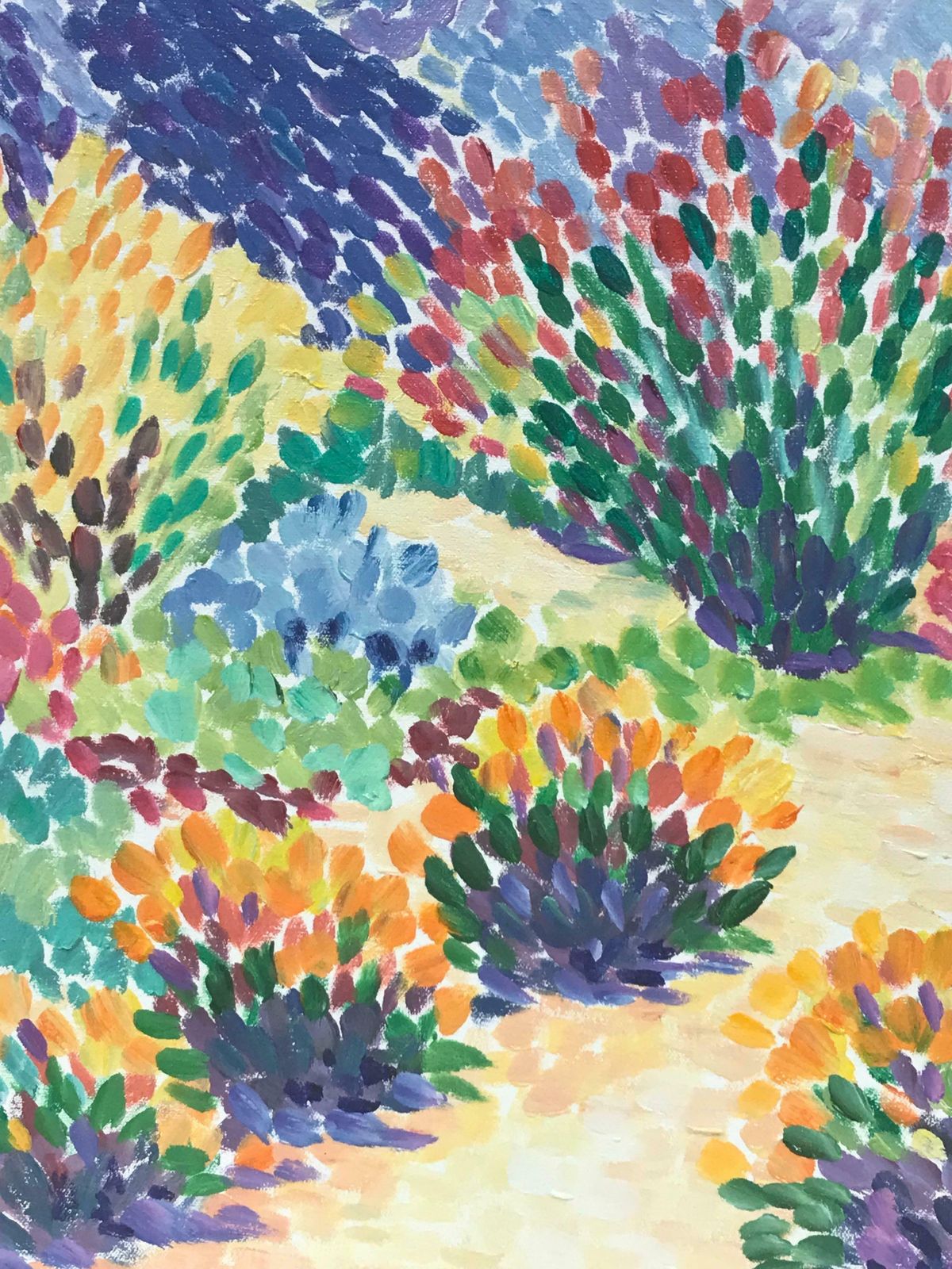 Maggy Claryssepointillist Original Oil Painting  Wild Flowers In Provence Landscapec. 2000 photo for sale