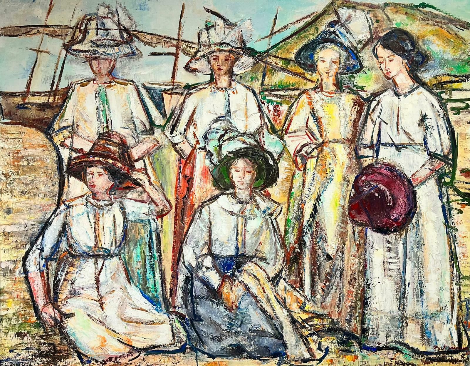 Maria Tort Xirauhuge Spanish/ French Oil Painting Elegant Ladies On The Beach Group Portrait1991