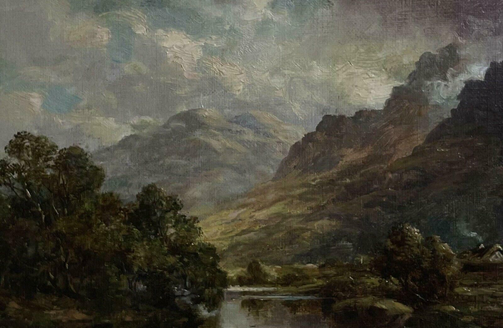 Victorian Scottishfine 19th Century Scottish Highlands Oil Painting Boat In River Landscape, Frame photo Art