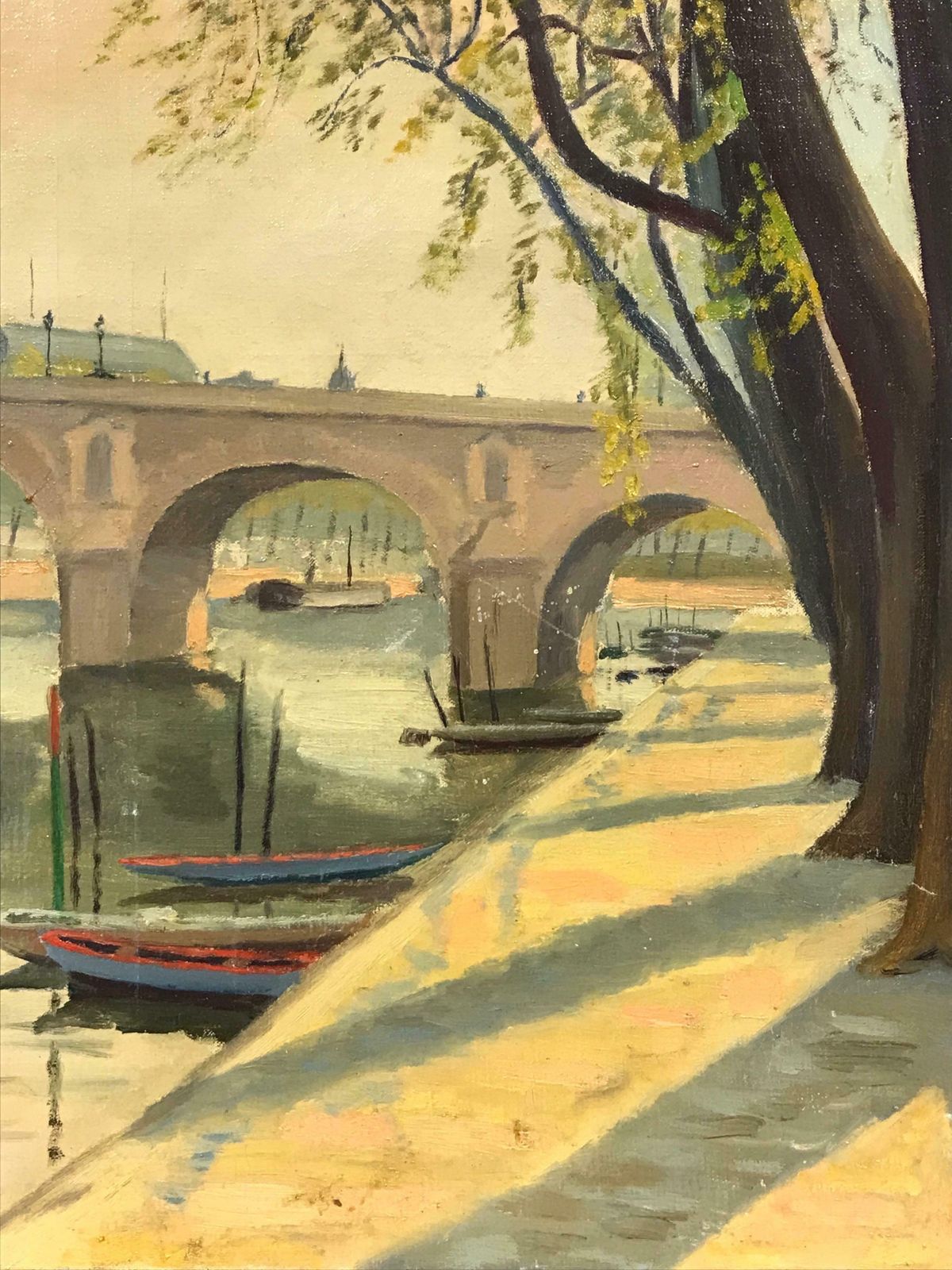Claude Pelletierle Pont Marie Paris, Tranquil River Seine View, Signed & Dated 1946 French Oilc. 1946 photo vinterior