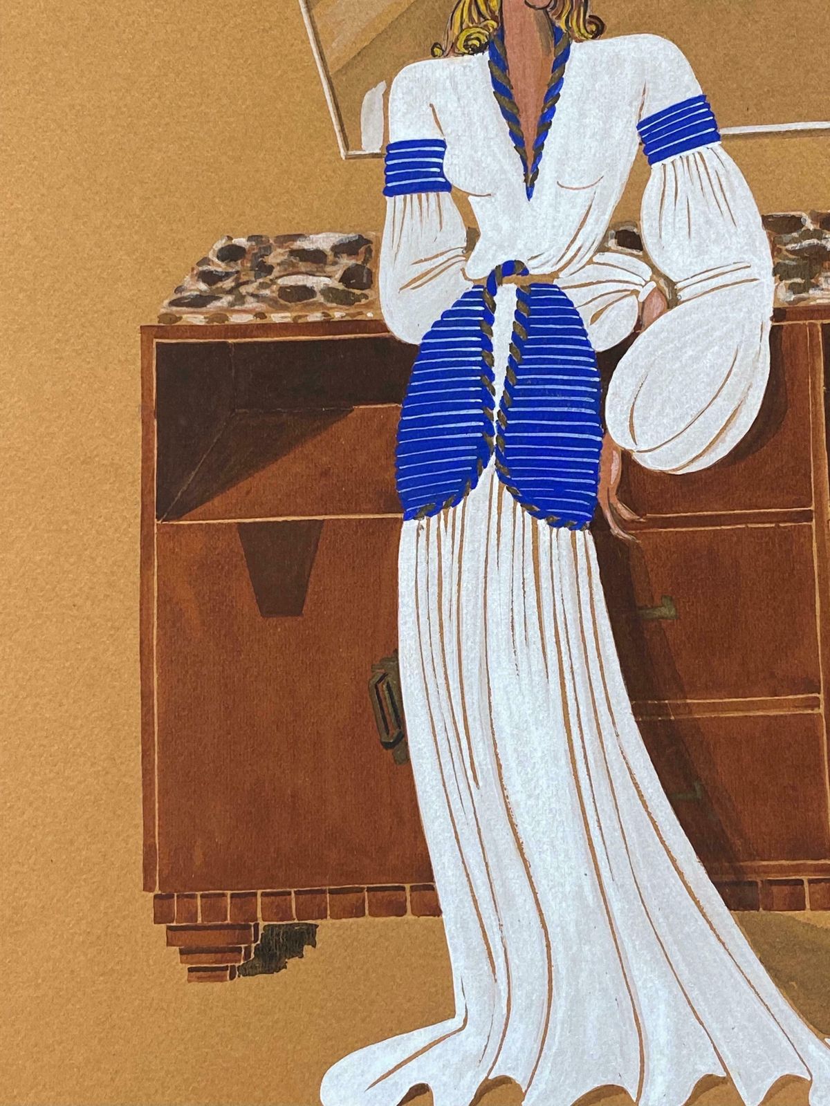 Geneviève Thomas1940's Fashion Illustration   Stylish Blonde Lady In White Dressc. 1940's photo Art