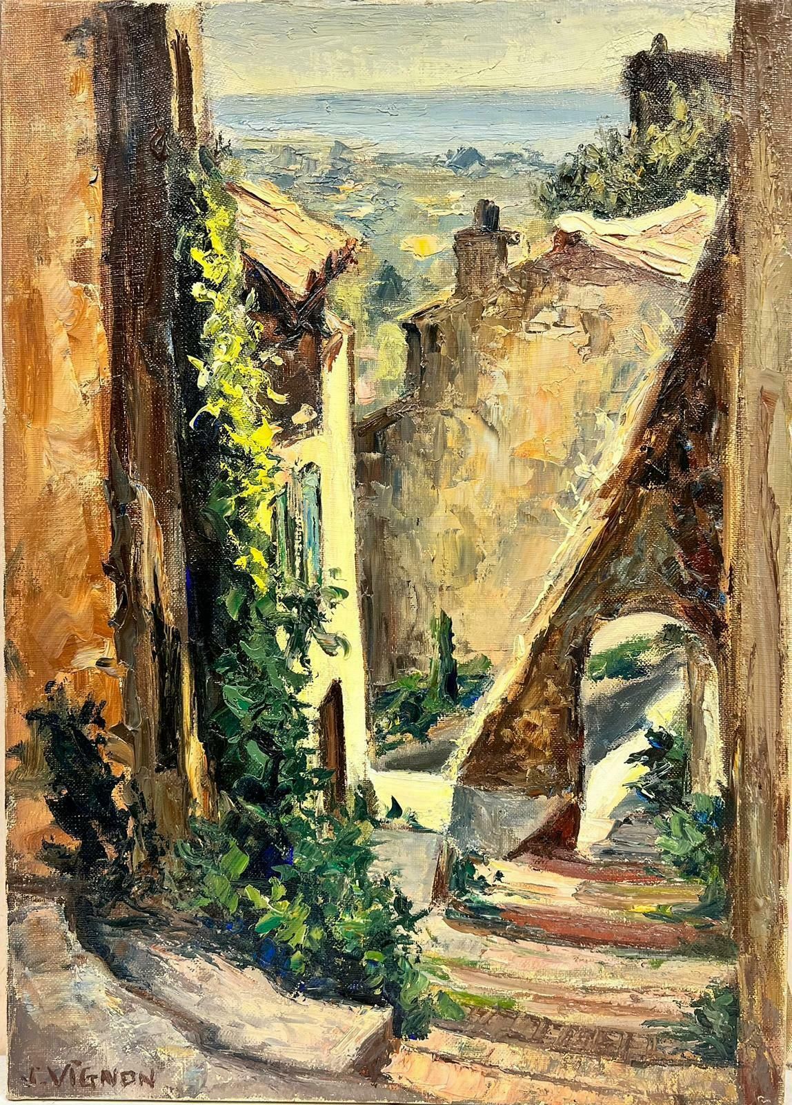 Josine Vignoncagnes Sur Mer Old Town Overlooking Sea French Post Impressionist 1960's