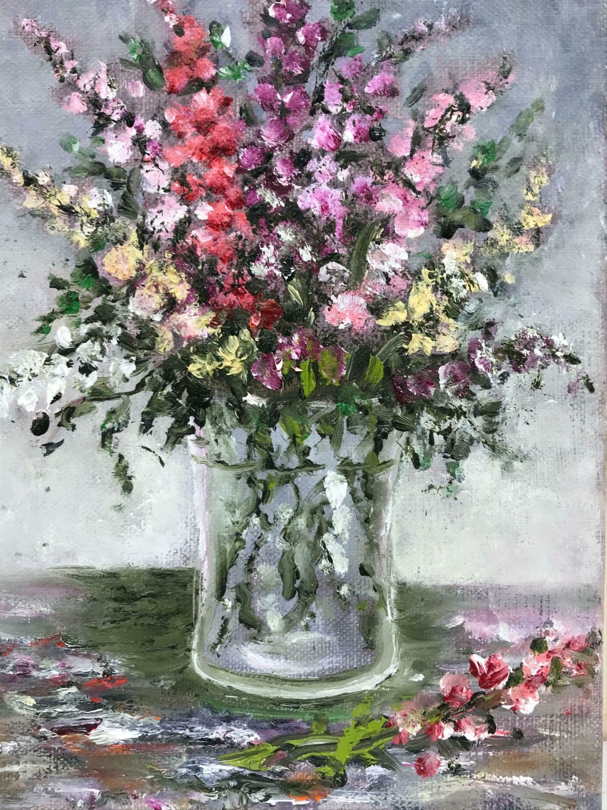 B. Rigaudierefrench Impressionist Oil Painting Bright Flowers In Glass Vase photo for sale