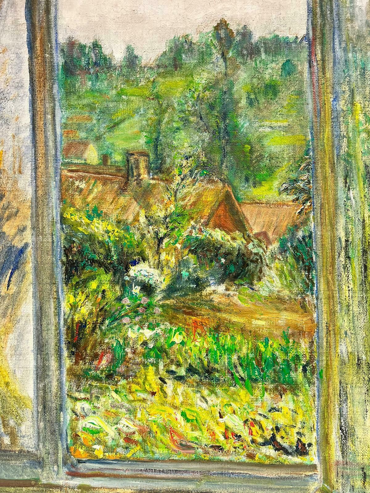 1900's French Impressionistdreamy French Impressionist View From Window Over Green Garden Landscape Oilc. 1900's photo Art