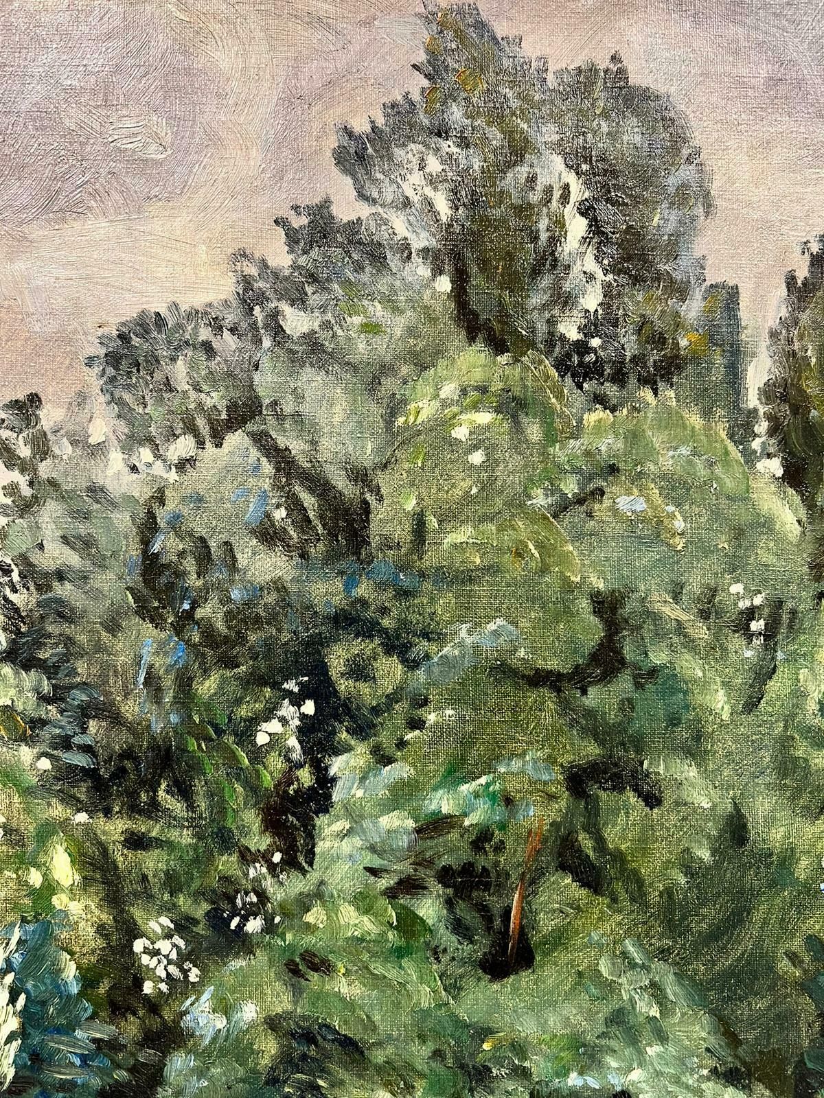 French Schoolearly 1900's French Impressionist Signed Oil Couple In Green Lake Landscape1900's photo Art