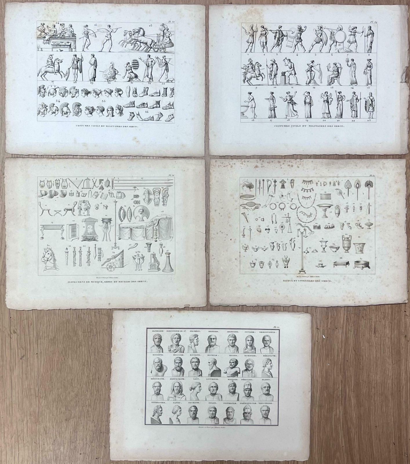 Antique Frenchset 5 Antique French Engravings Ancient Roman Artefacts & Figures