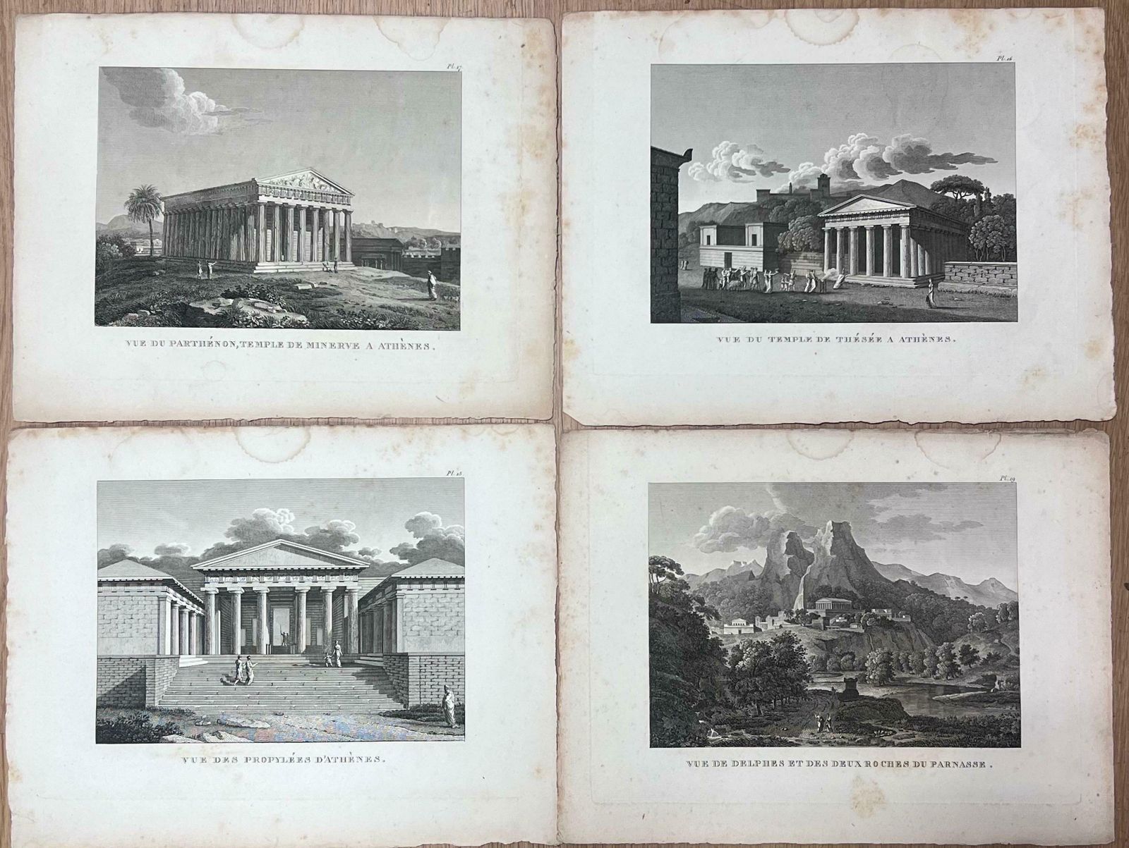 Antique Frenchset Of 4 Ancient Greek Monuments Pantheon Athens Antique French Engravings Set
