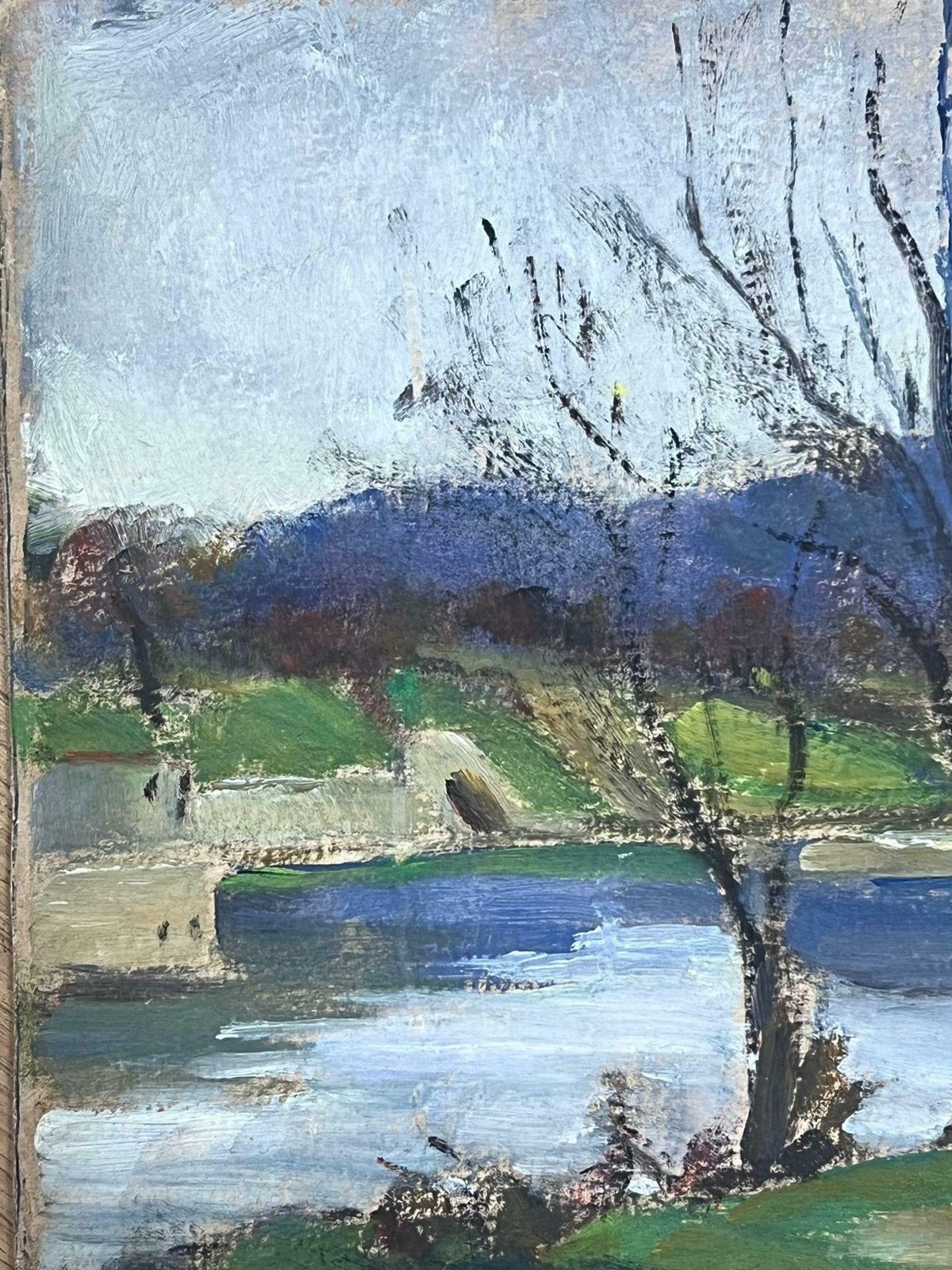 Louise Alix1930's French Impressionist River Bank Bare Tree Landscape1940's photo furniture