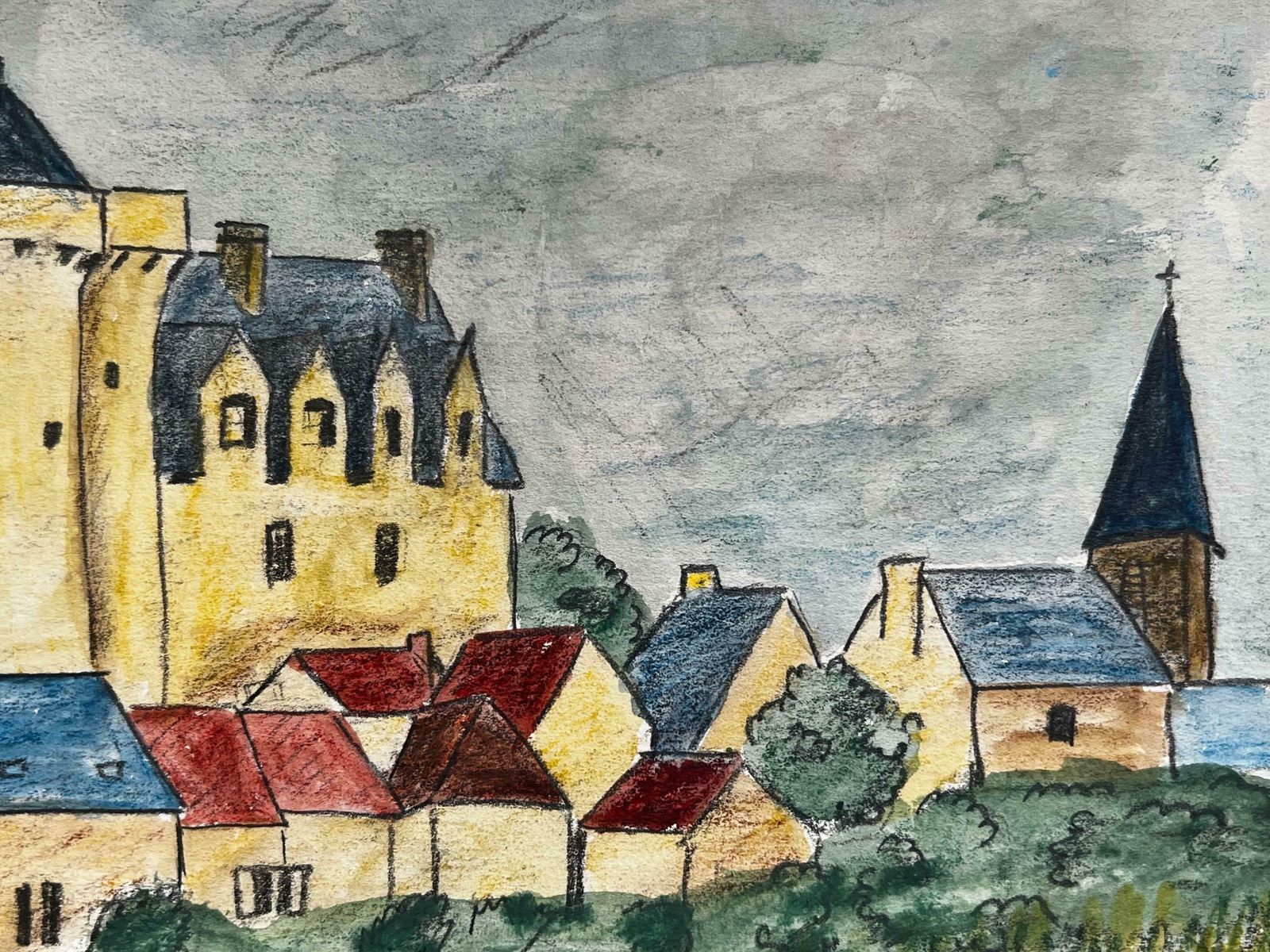 Bernard Labbe1950's Modernist/ Cubist Painting   Colourful Castle Landscape1950's photo 512.0
