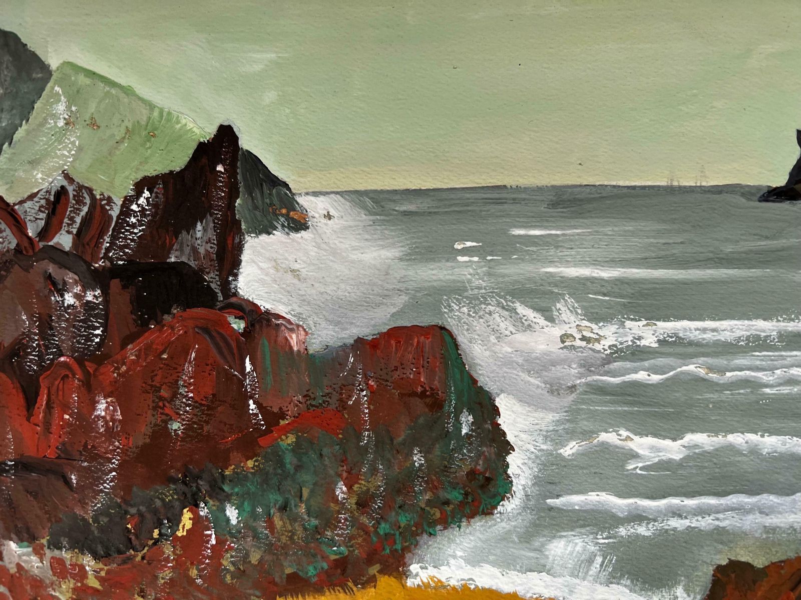 Bernard Labbe1950's Modernist/ Cubist Painting   Crashing Wave Landscape1950's photo Art
