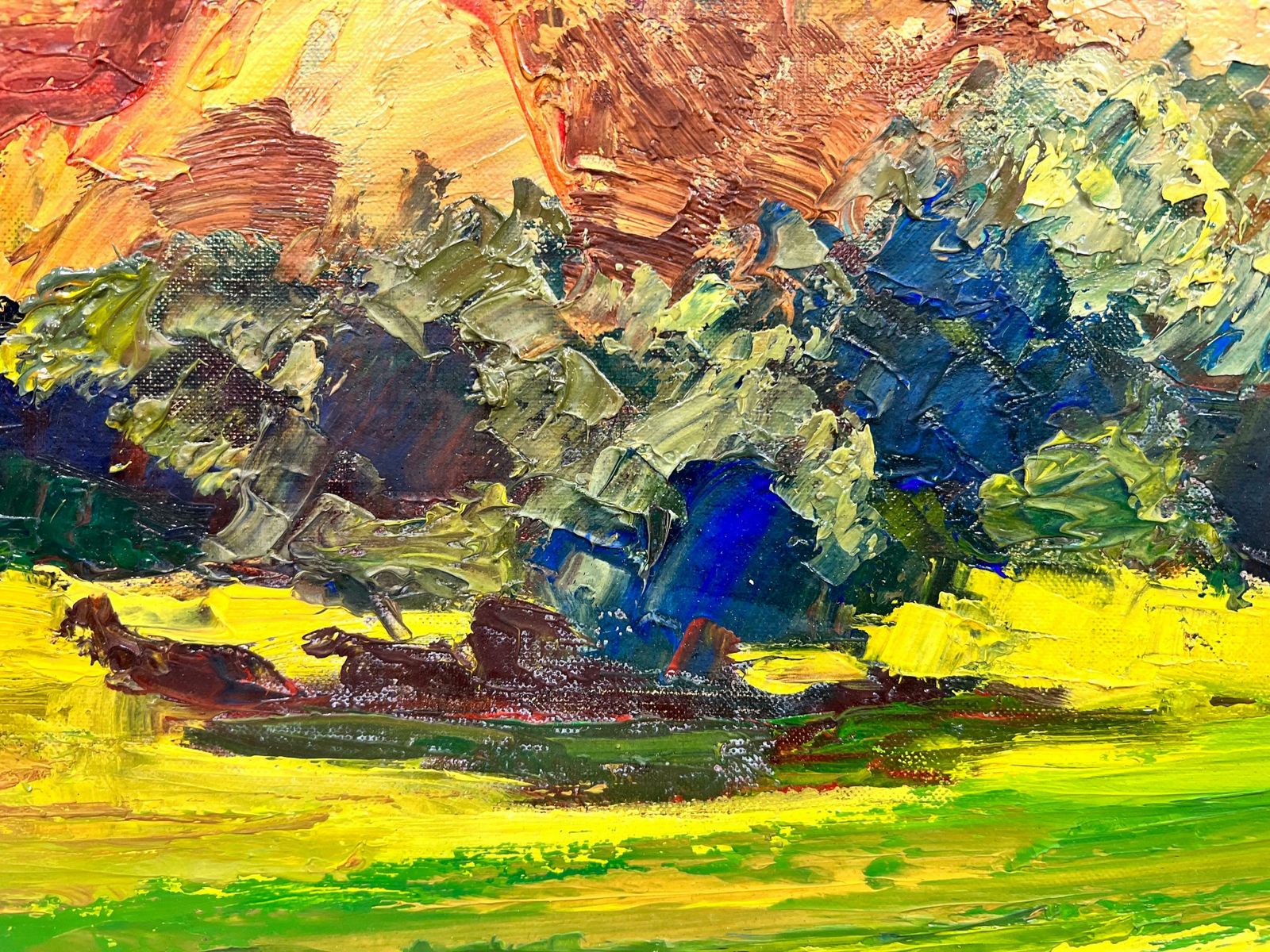 Josine Vignonwild Horses In A French Summer Field Thick Oil Impasto1960's photo vintage