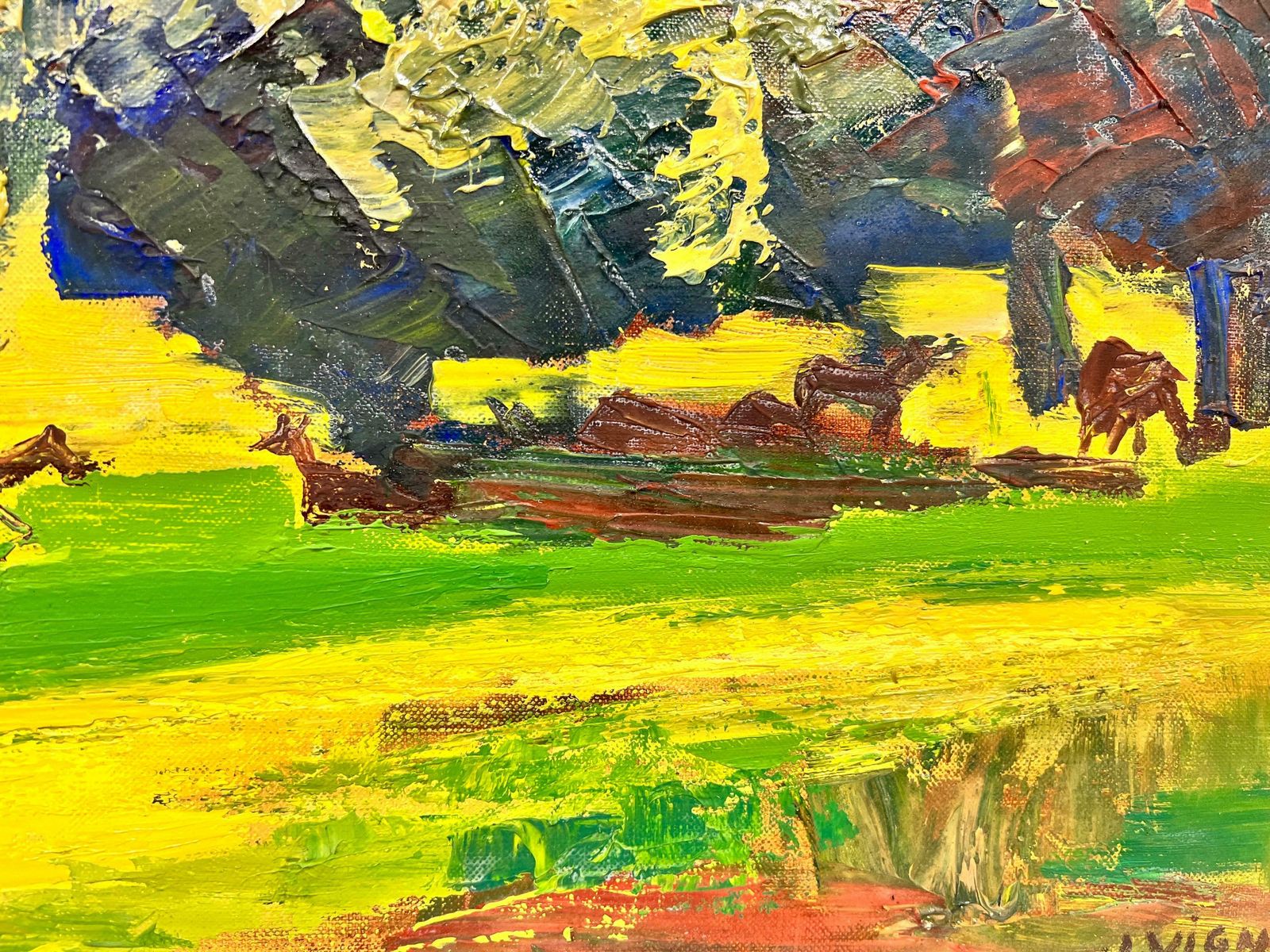 photo for sale Josine Vignonwild Horses In A French Summer Field Thick Oil Impasto1960's