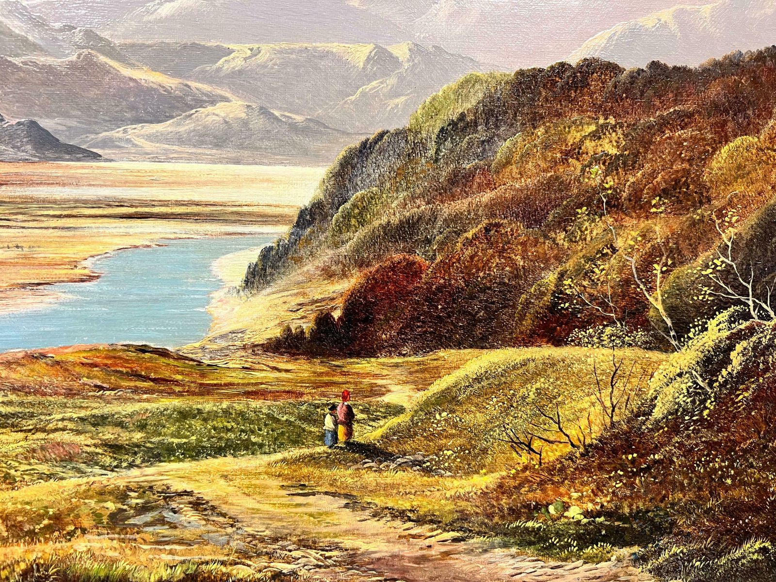 photo for sale Charles Leslievery Fine Victorian Scottish Signed Oil Painting Panoramic Loch Scene Mountainsc. 1875