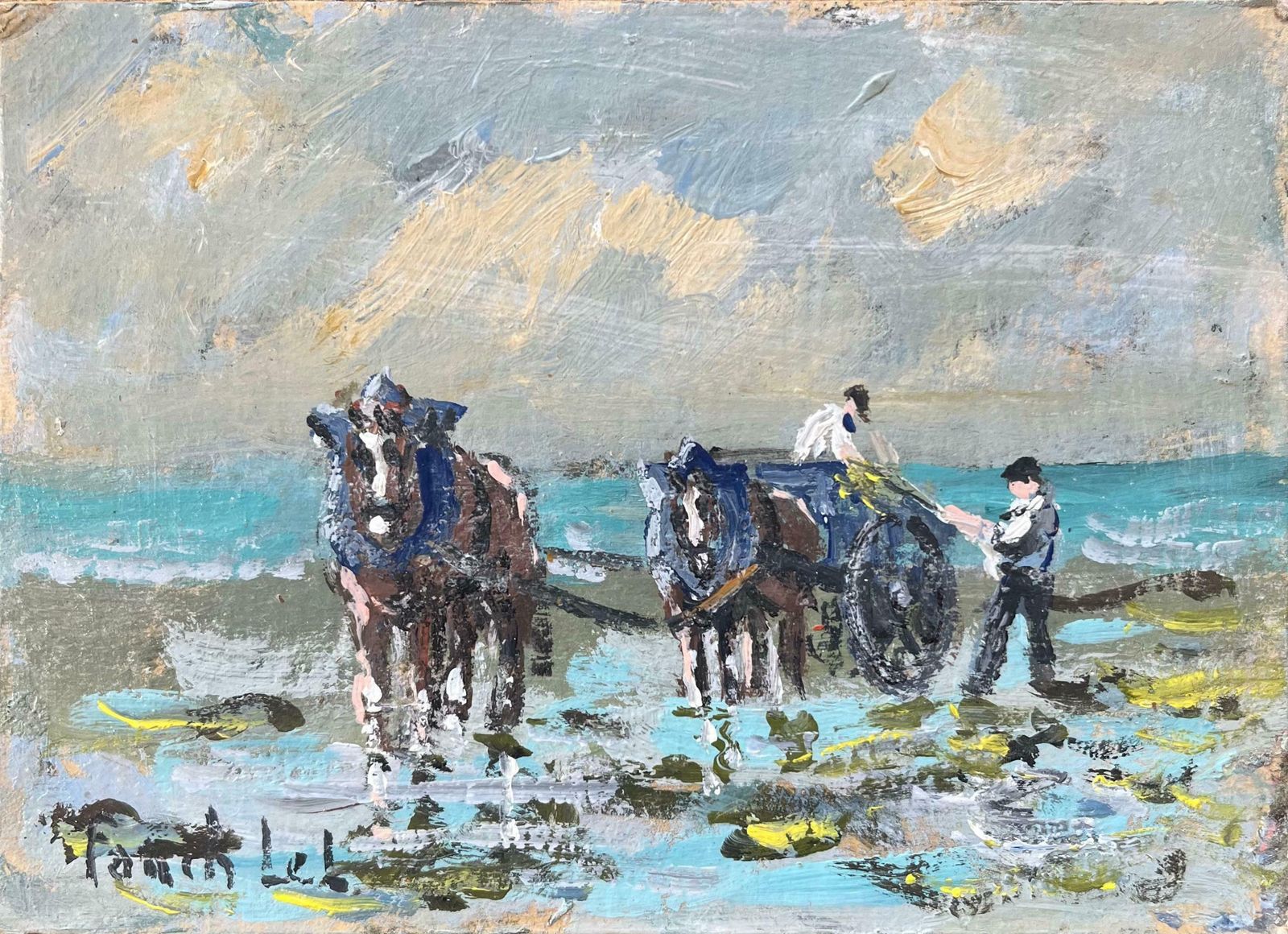 Fanch Lelfrench Impressionist Oil Painting Of Traditional Seaweed Harvesting Scene2007