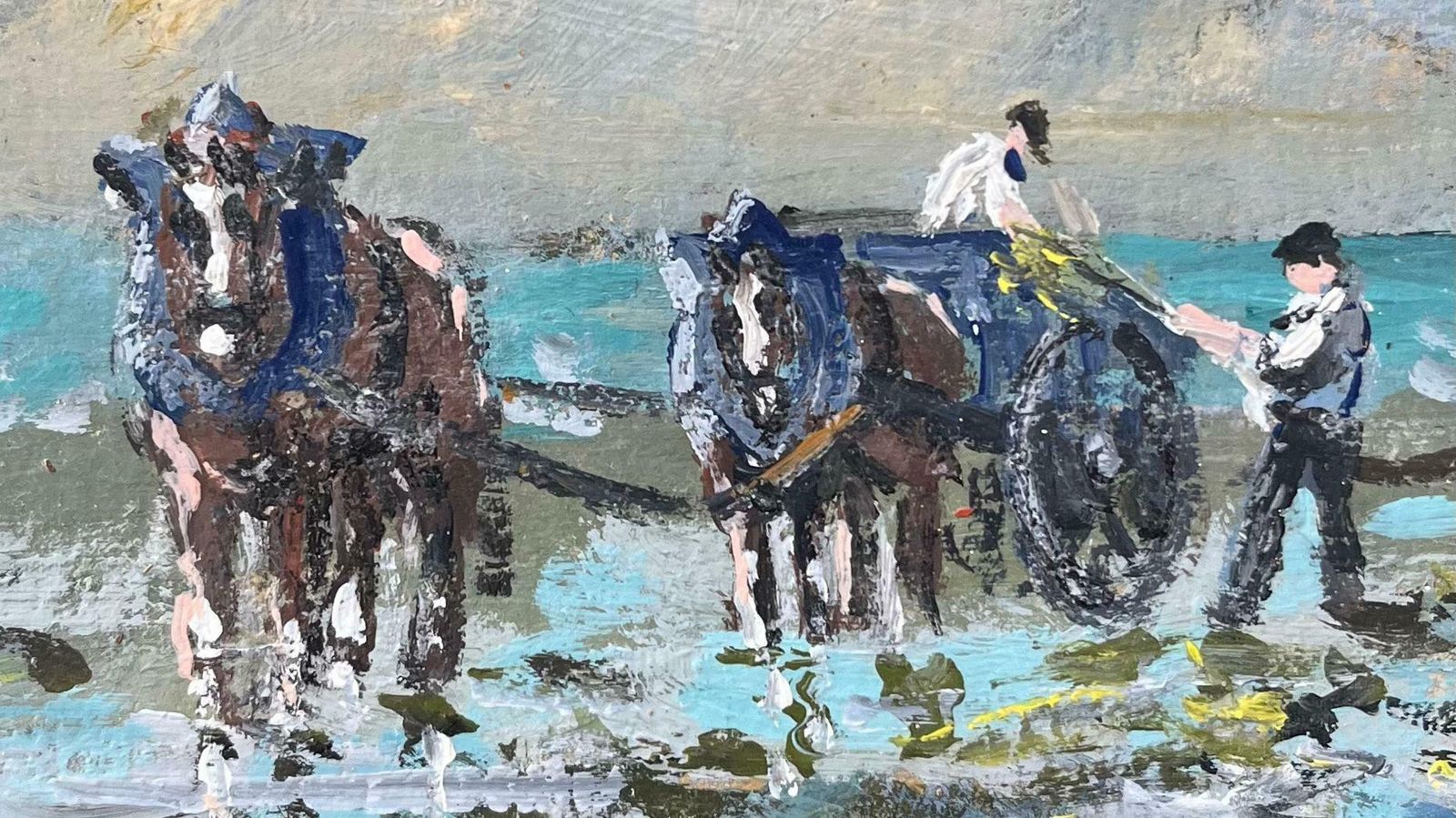 Fanch Lelfrench Impressionist Oil Painting Of Traditional Seaweed Harvesting Scene2007 photo vinterior